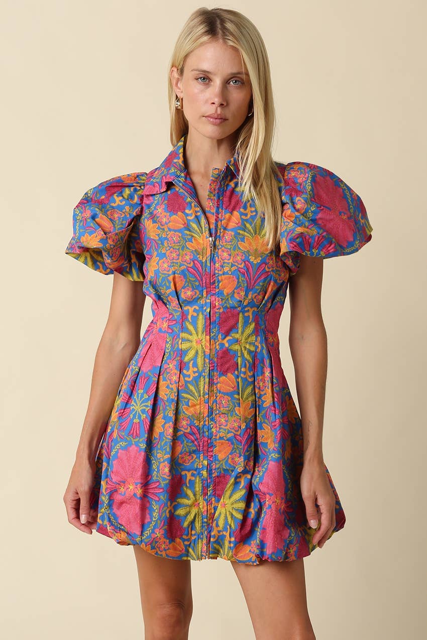 Floral Balloon Sleeve Dress