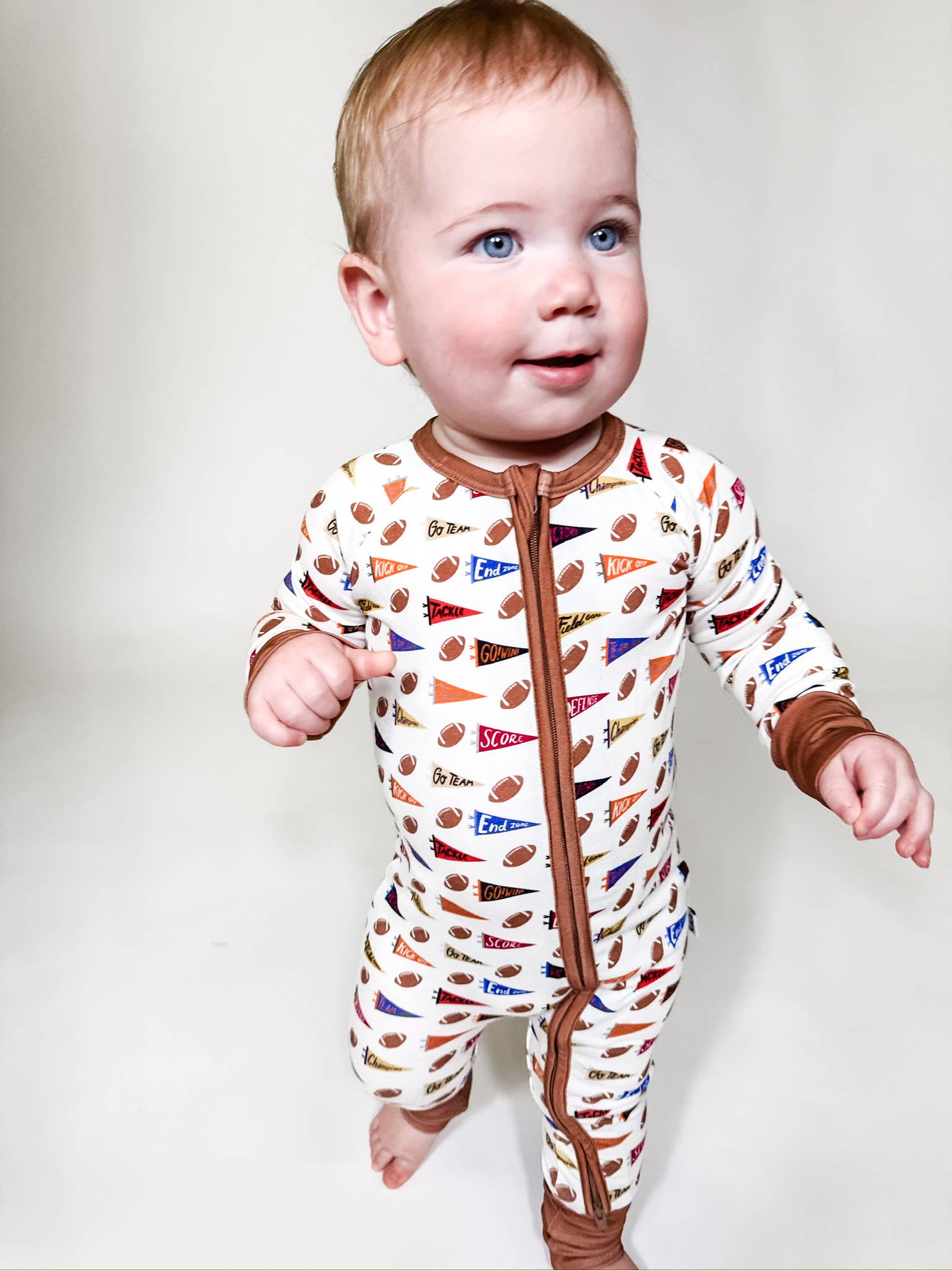Varsity Football Flags Convertible Zip Sleep Romper