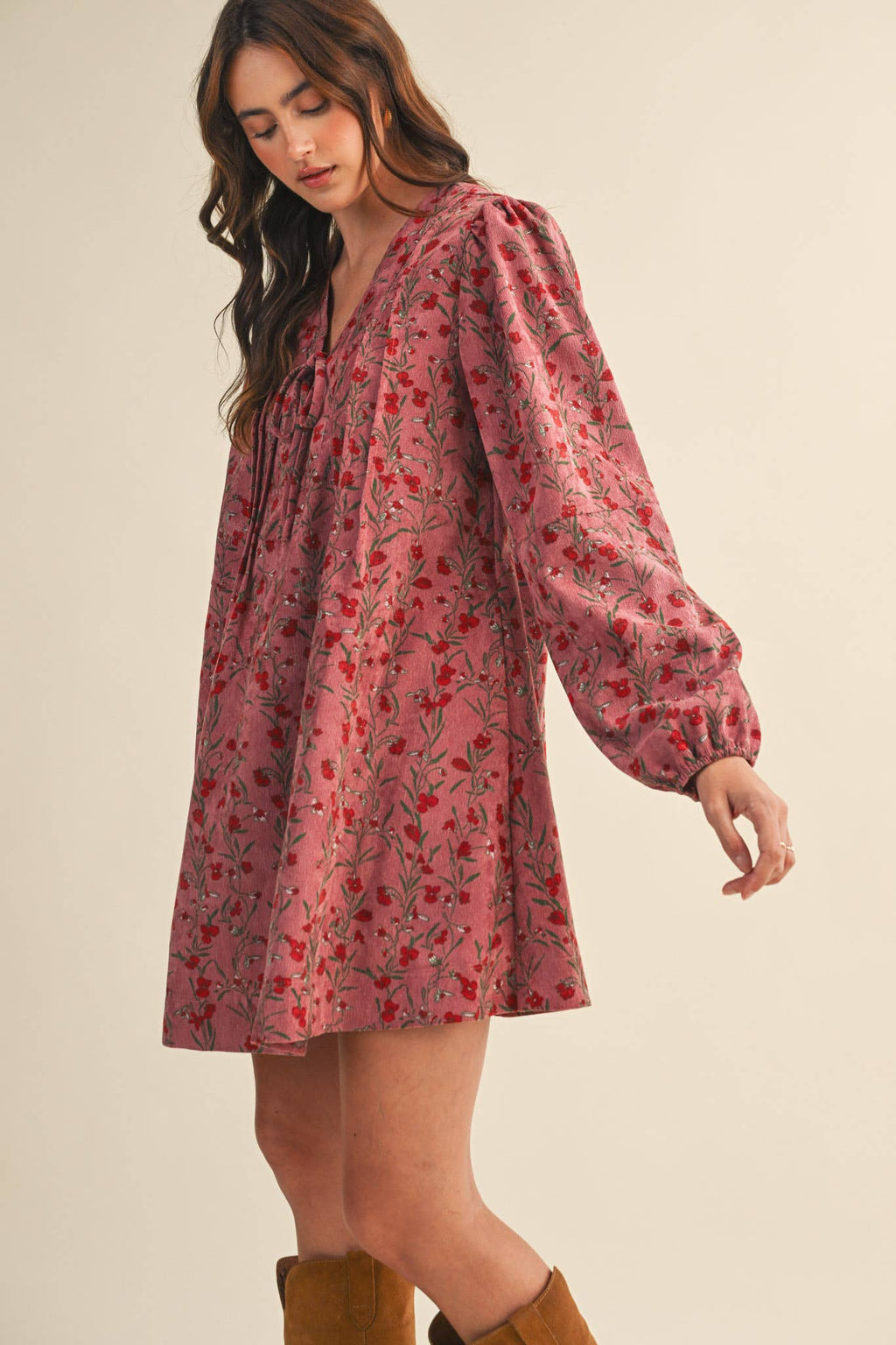 ORCHID MULTI FLORAL CORDUROY MINI DRESS