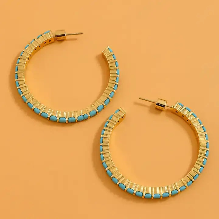 Hoop Earrings - Turquoise Stones - Brinn - Assorted Sizes: Medium