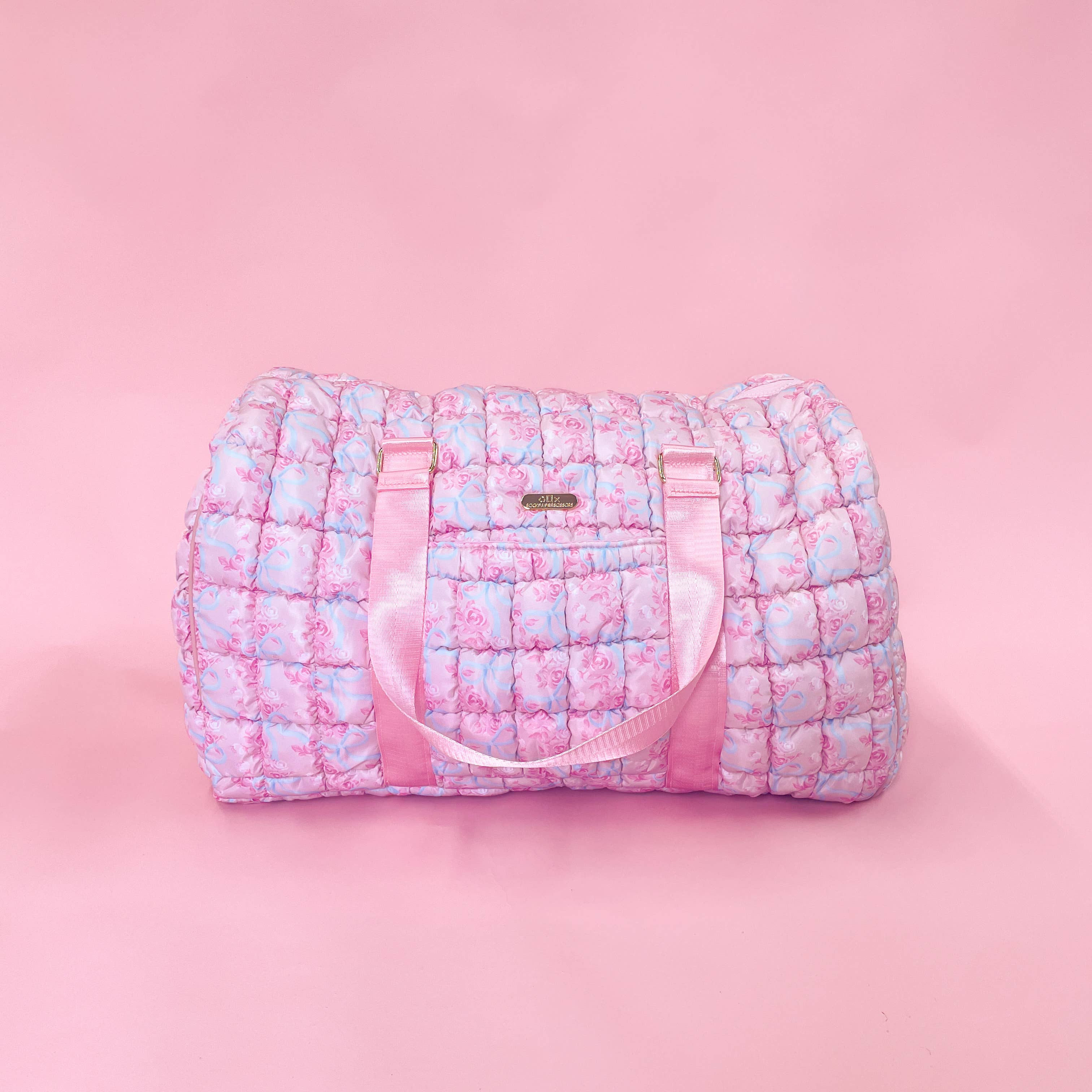 Watercolor Floral Bow Quilted Weekender Duffle Bag