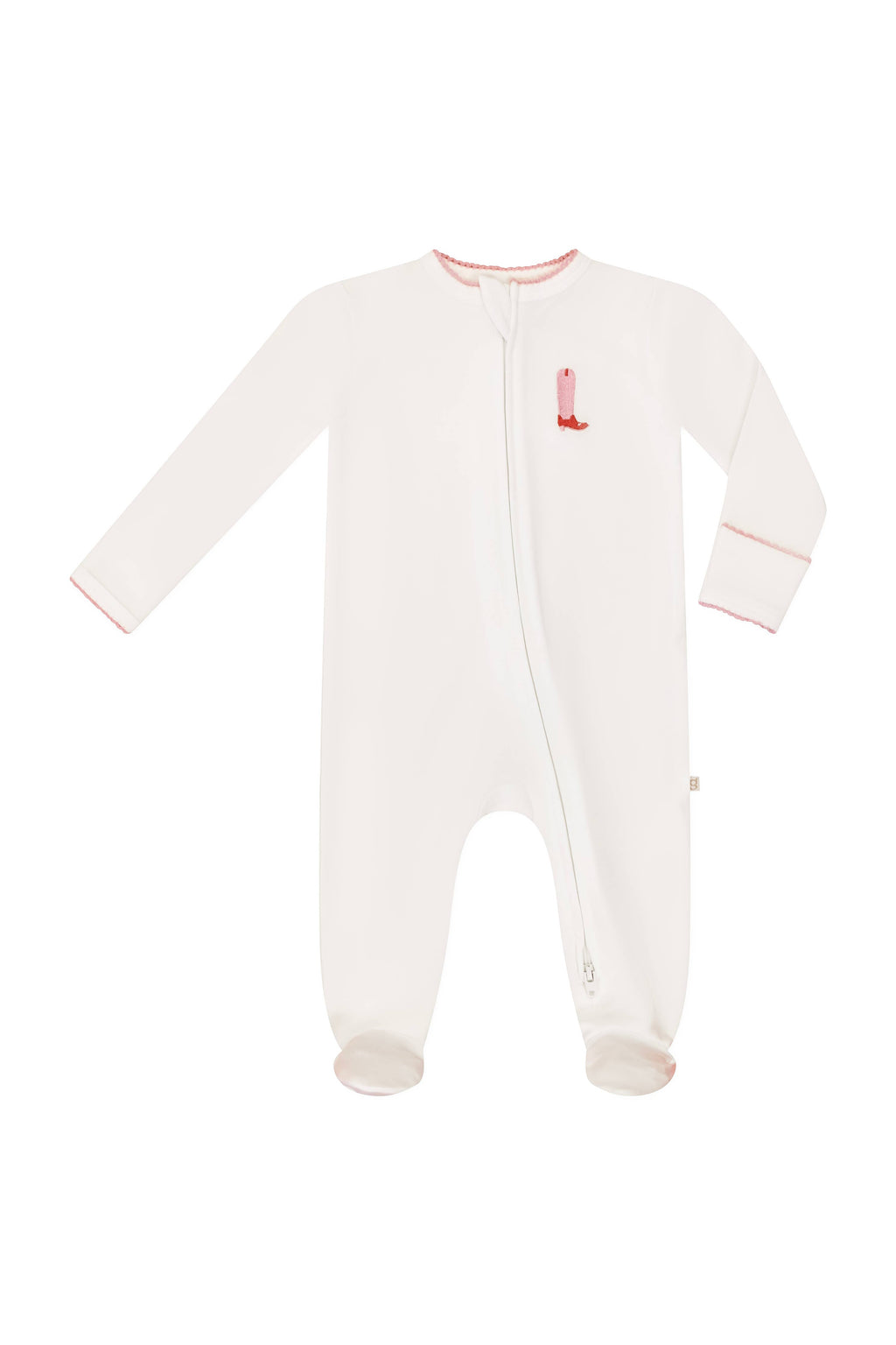 Pip Embroidered Zip Romper | Pink Boot