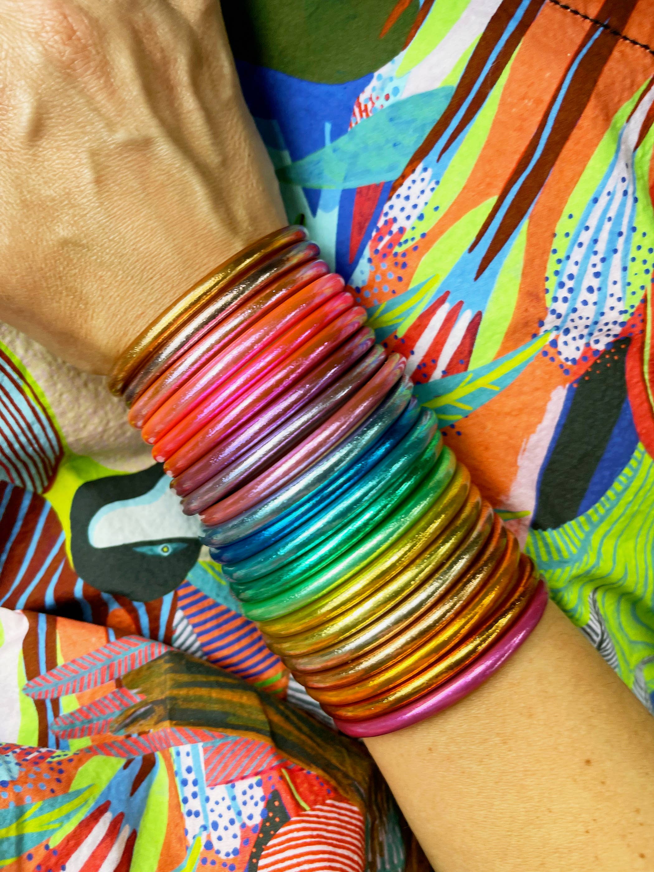 Single Rainbow Thai Buddhist Temple Bracelet Bangle / Bubblegum