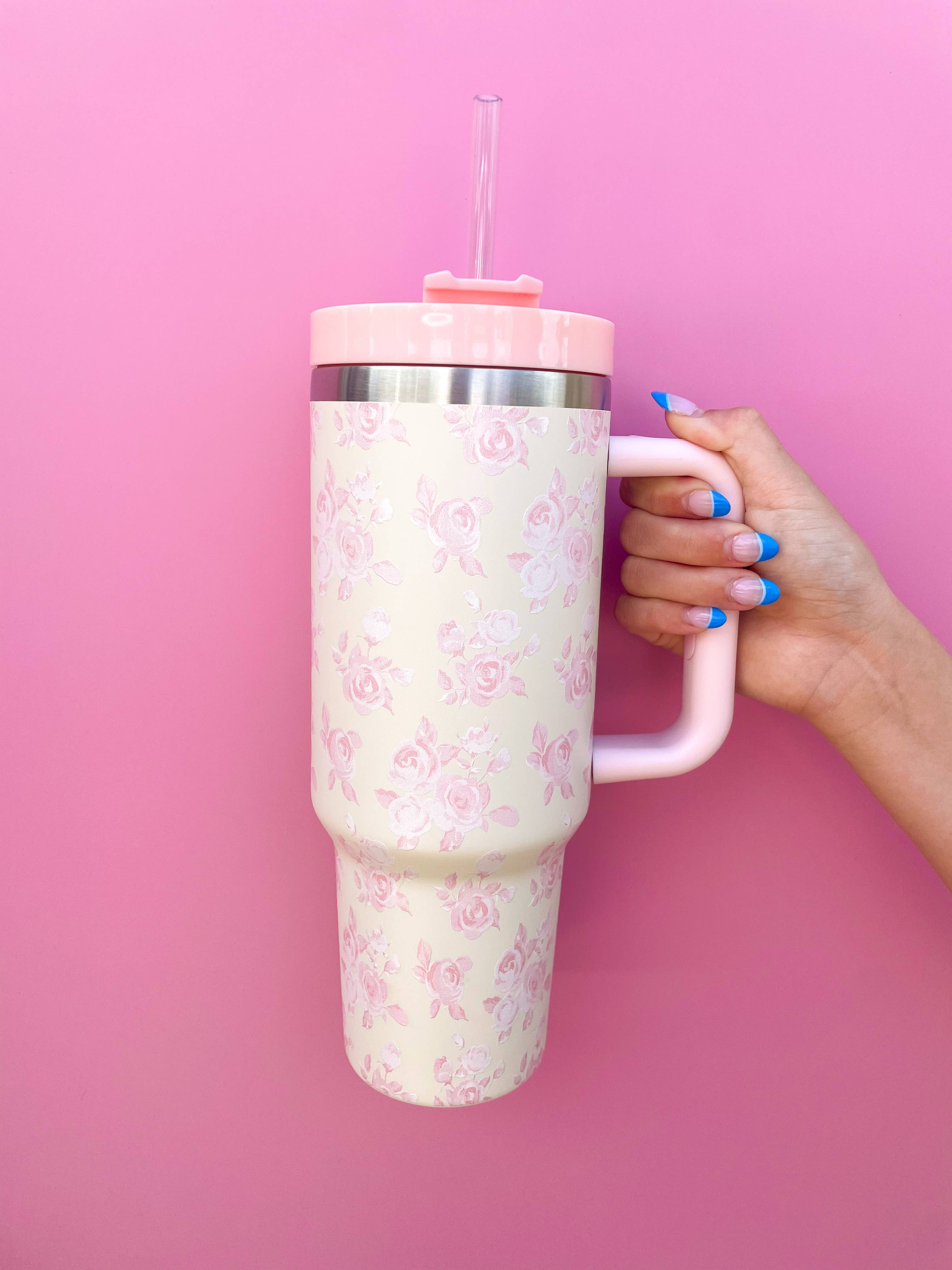 Pink & Cream Floral 40oz Tumbler