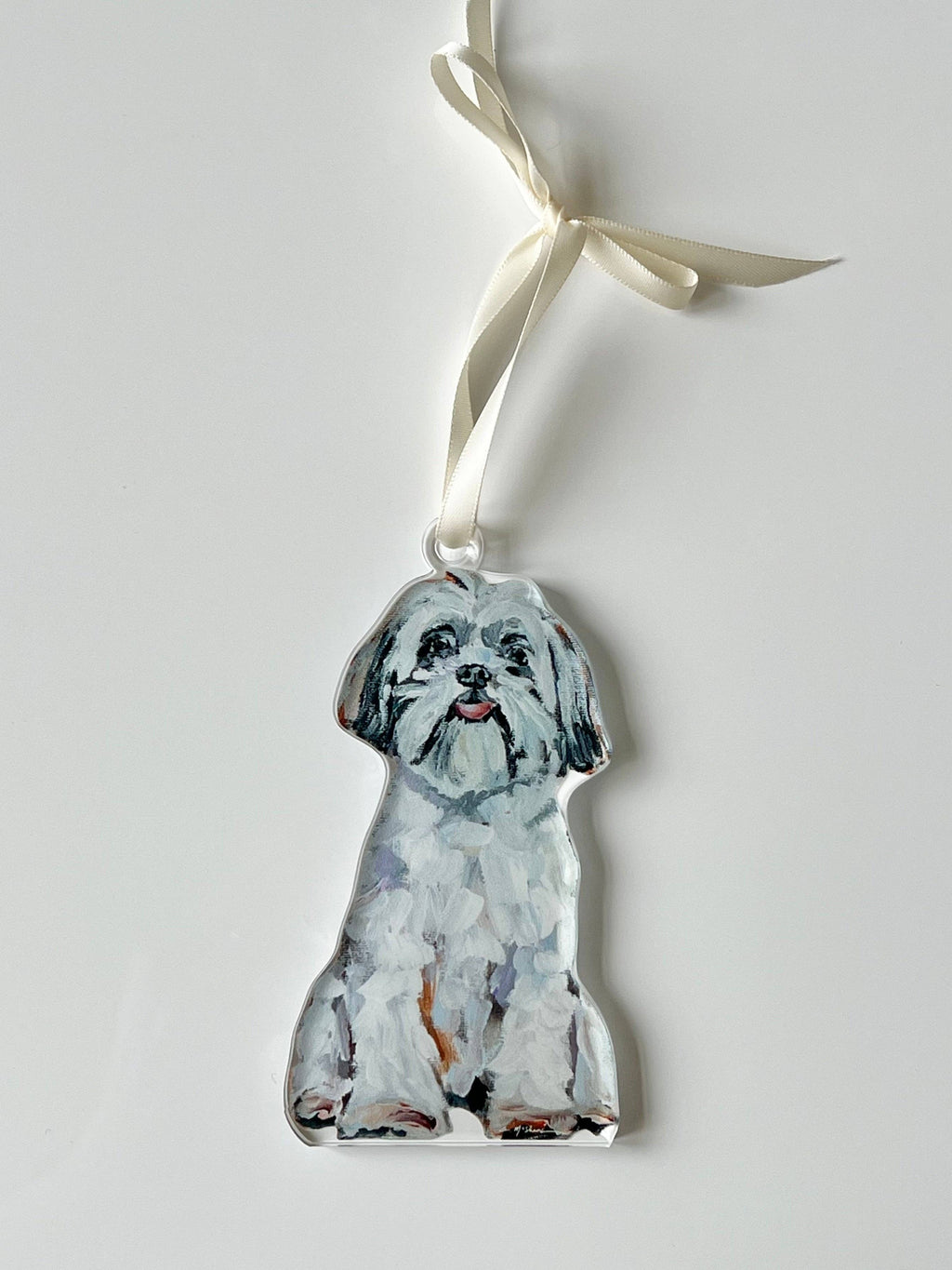 "Shih Tzu White Bow" ornament