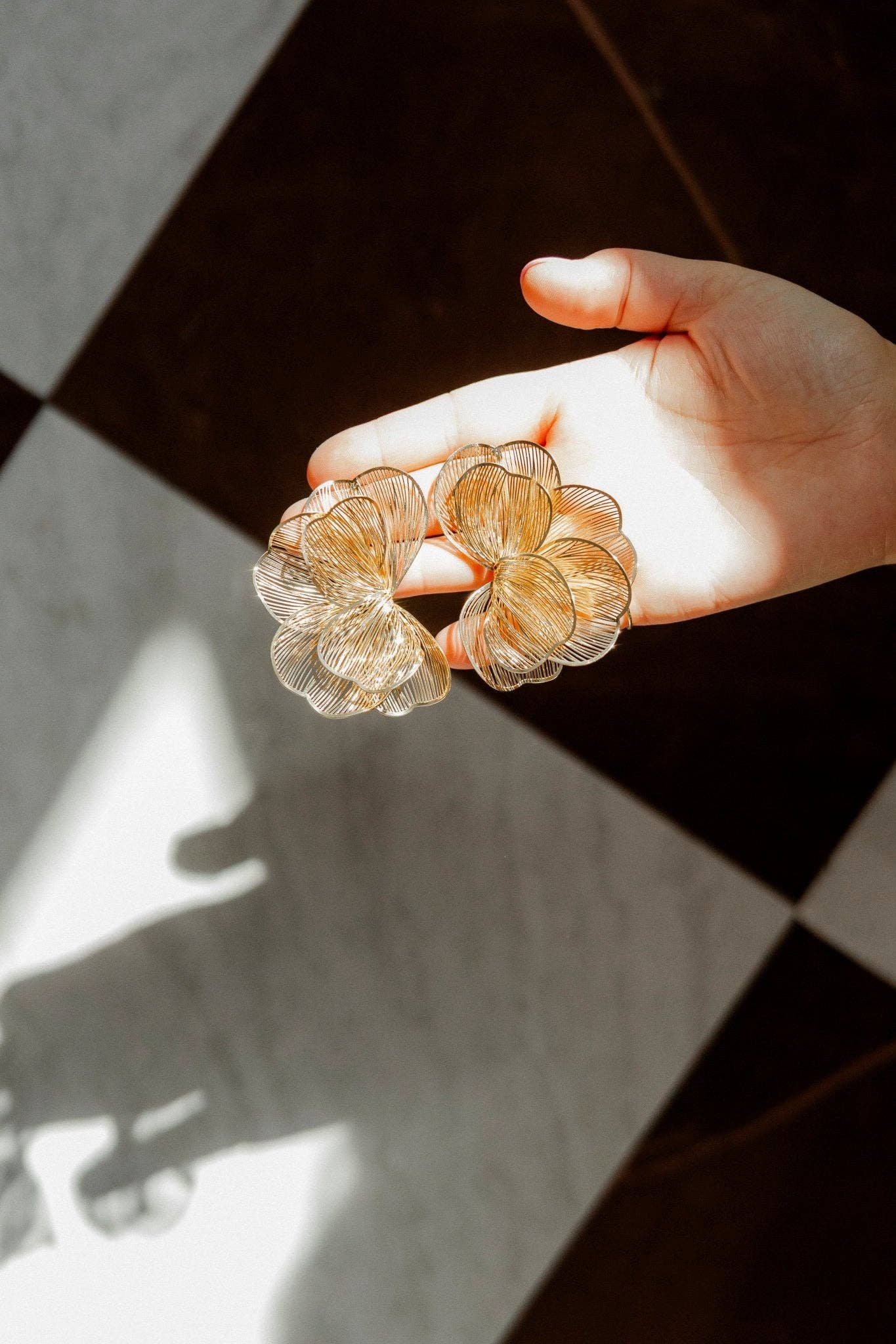 Amanda Flower Statement Earrings - Gold