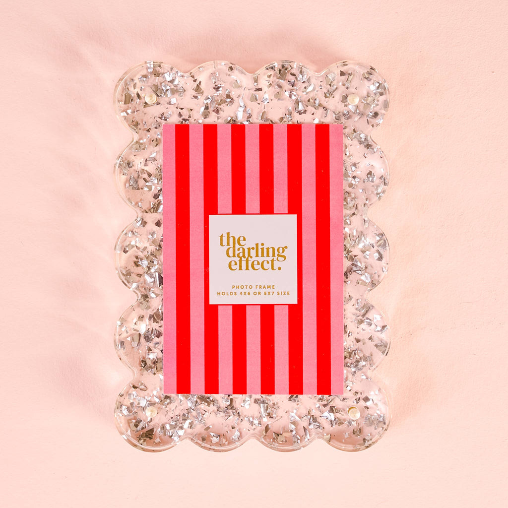 Rectangle Scalloped Acrylic Frame-Silver Glitter