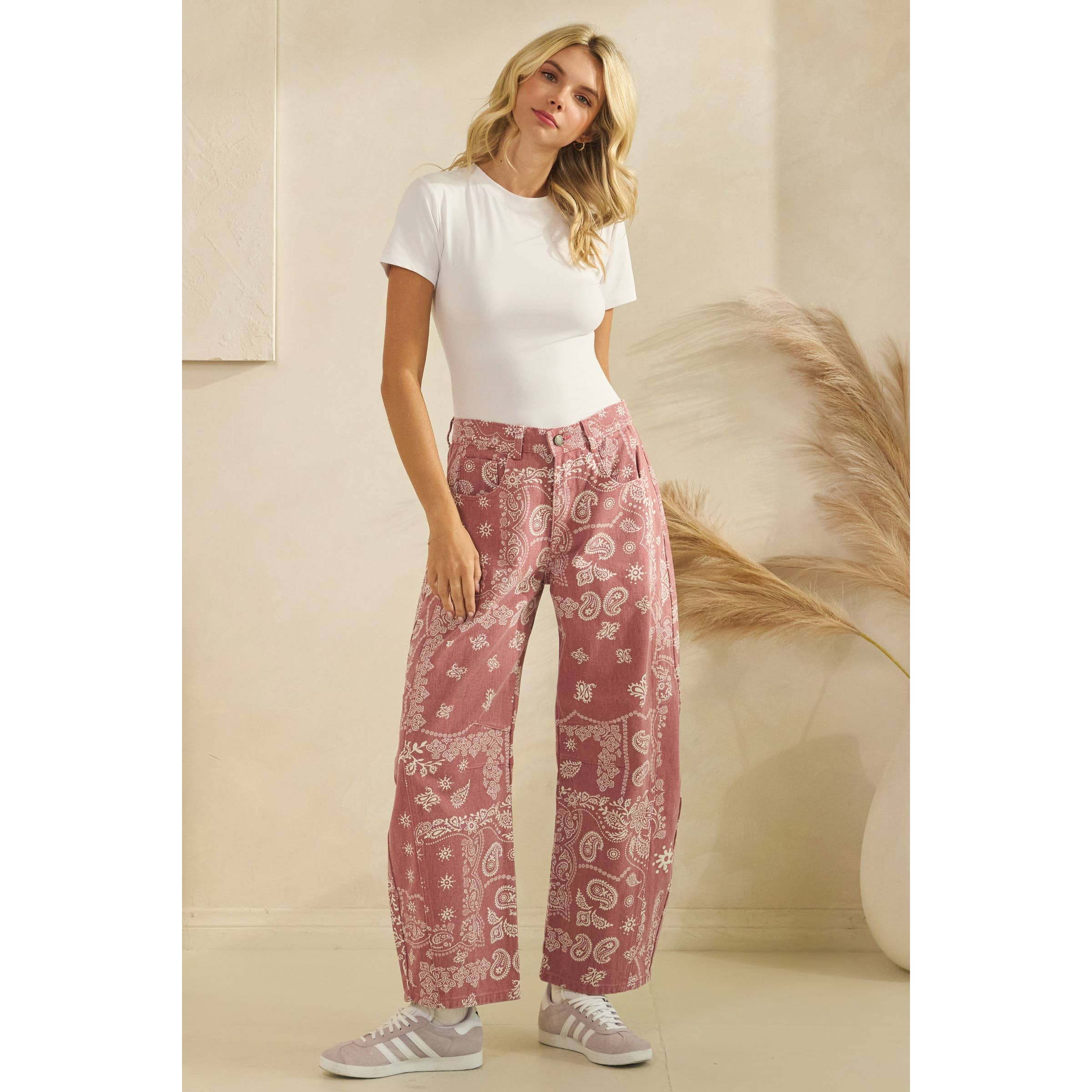 Paisley Printed Denim Pants | Red