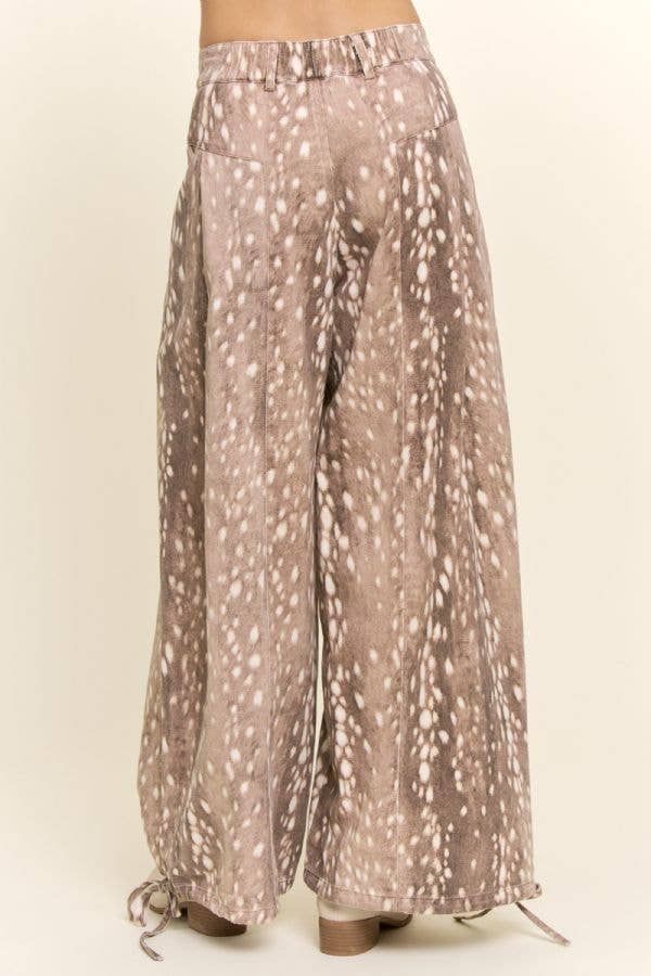 Fawn Spot Corduroy Wide-Leg Pants with Tie Hems