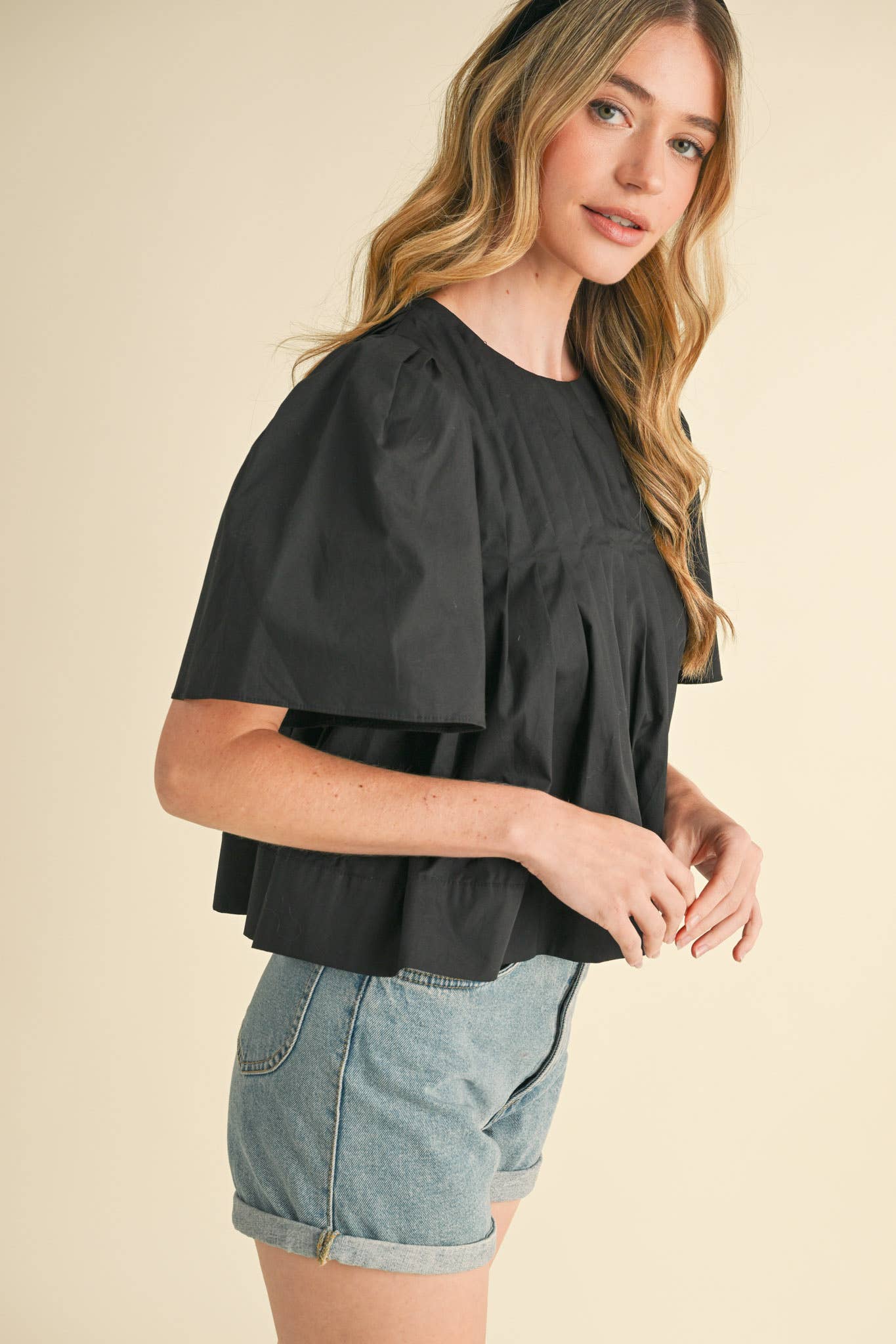 PLEATED SHORT SLEEVE TOP CERISE PINK