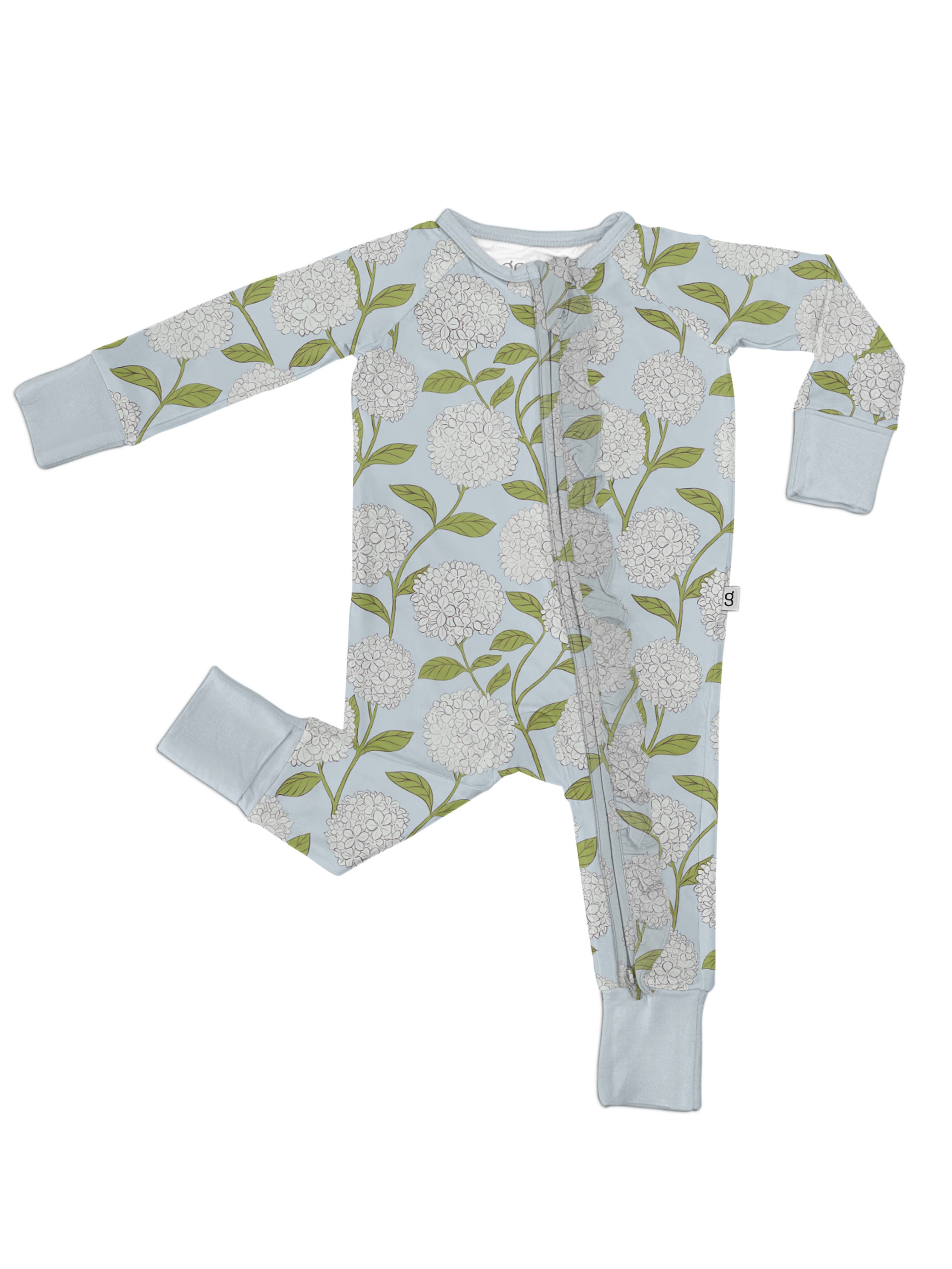 French Blue Hydrangeas Ruffle Sleep Romper