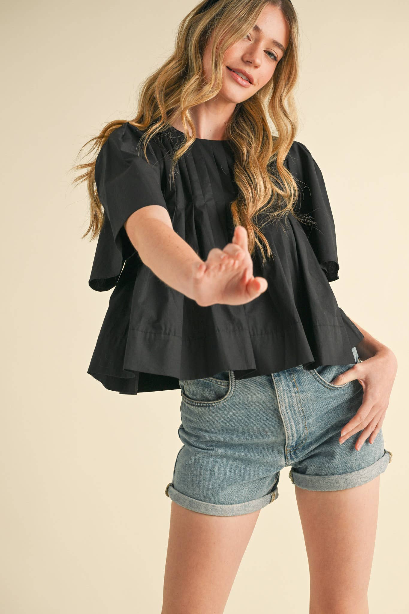 PLEATED SHORT SLEEVE TOP CERISE PINK