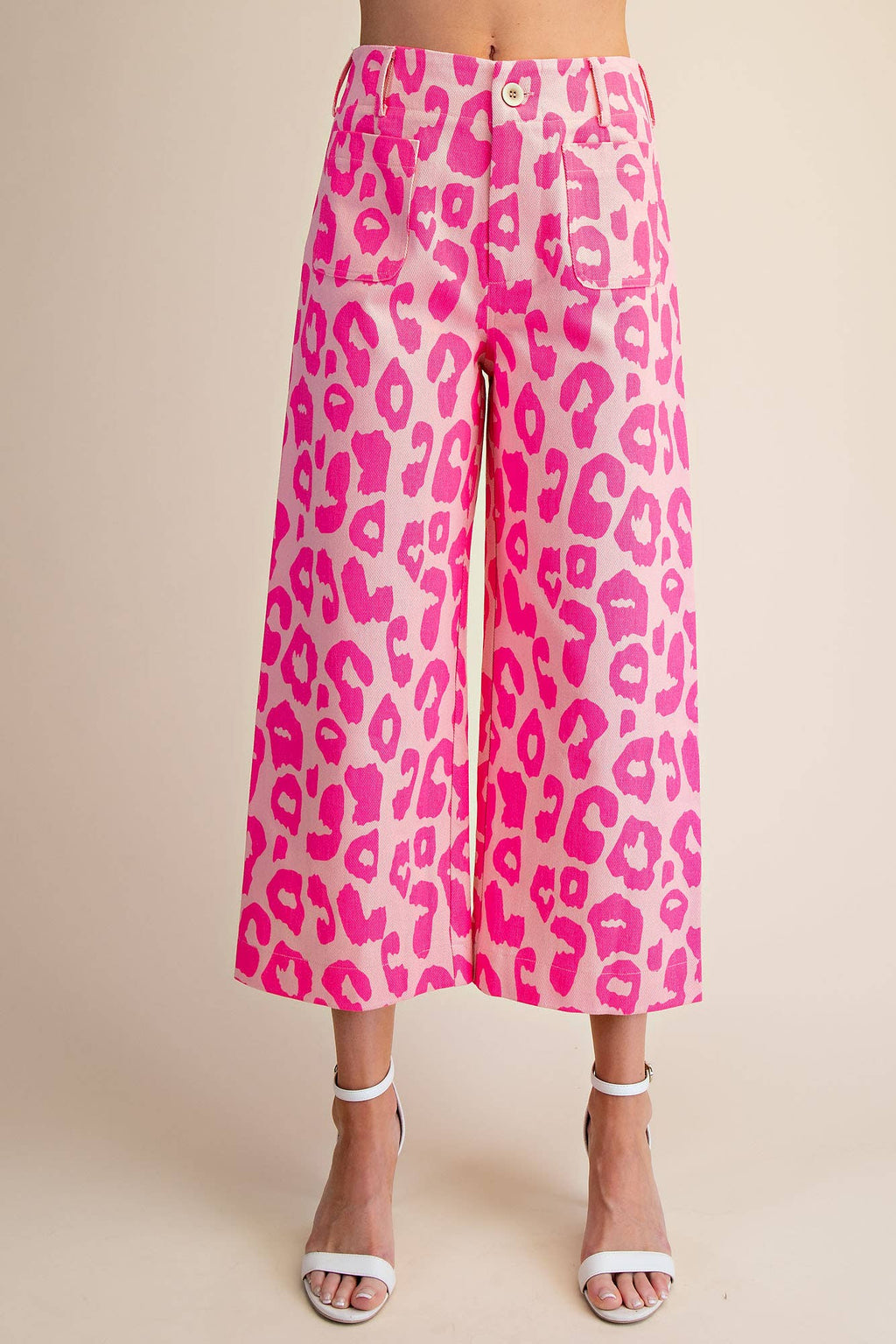 Colette Cropped Wide-Leg Neon Pink Leopard Pants