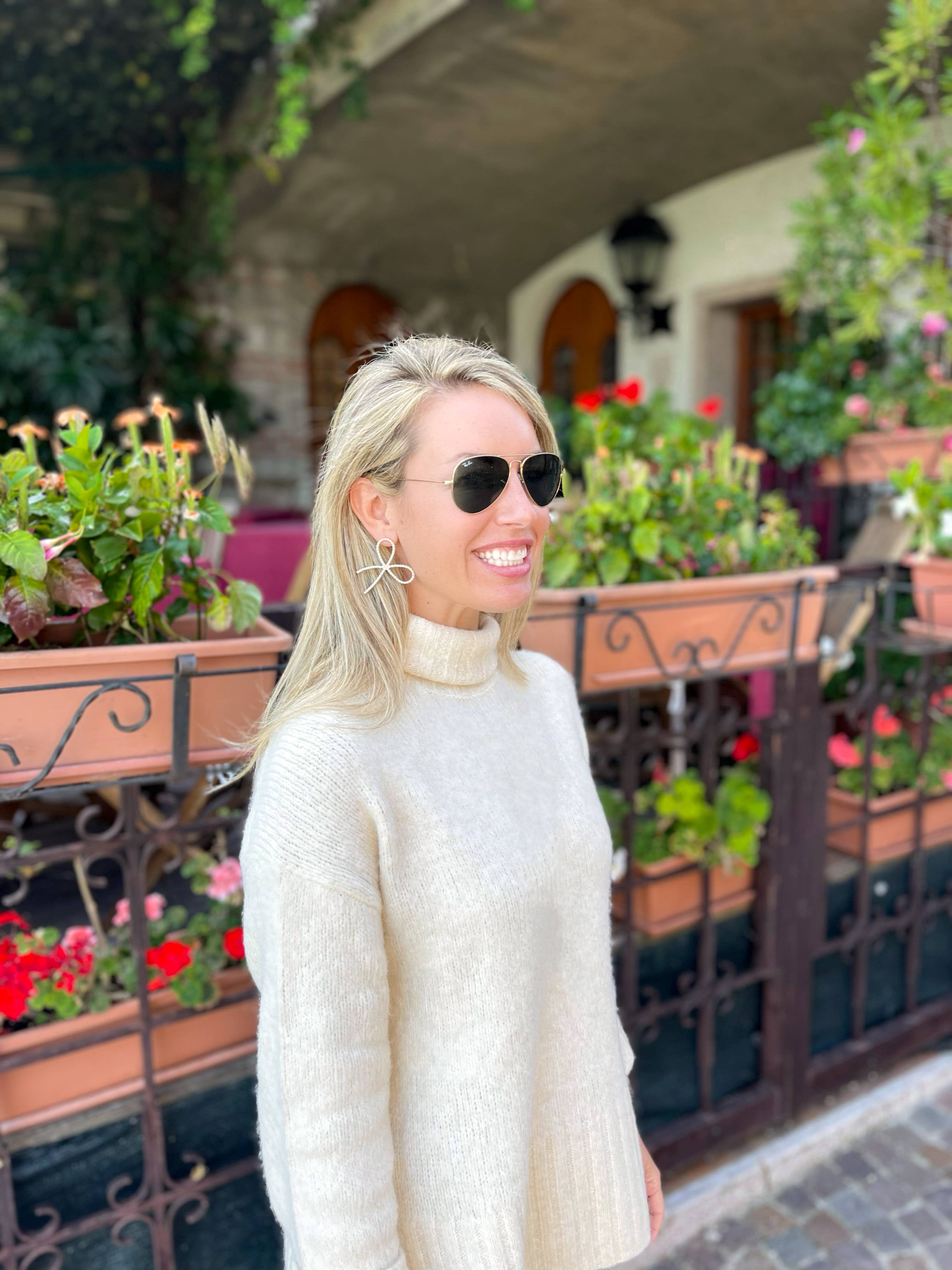 Pearl Statement Bow Holiday Earrings