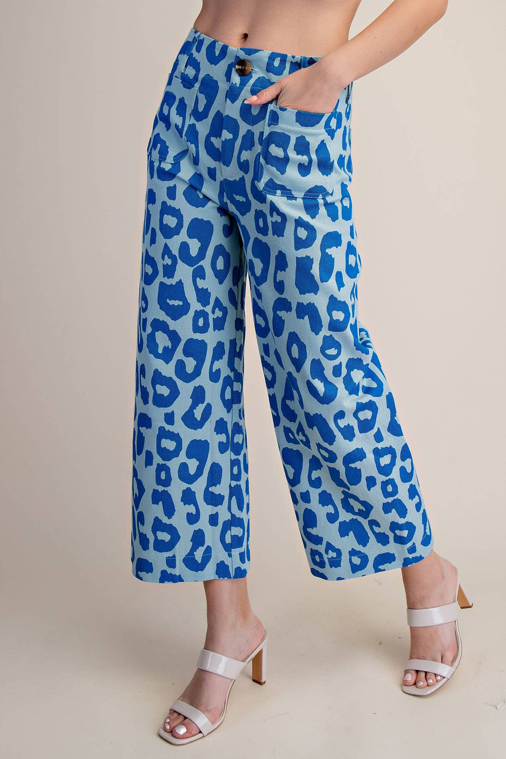 Colette Cropped Wide-Leg Neon Blue Leopard Pants