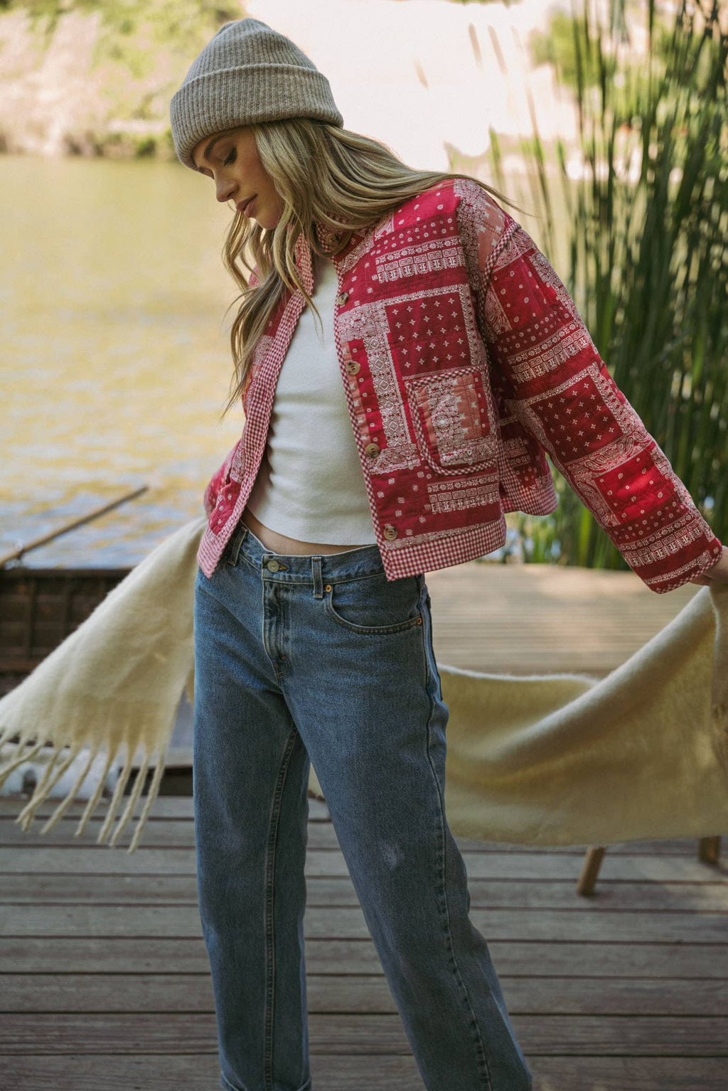 RED BANDANA PATCHWORK QUILTED JACKET