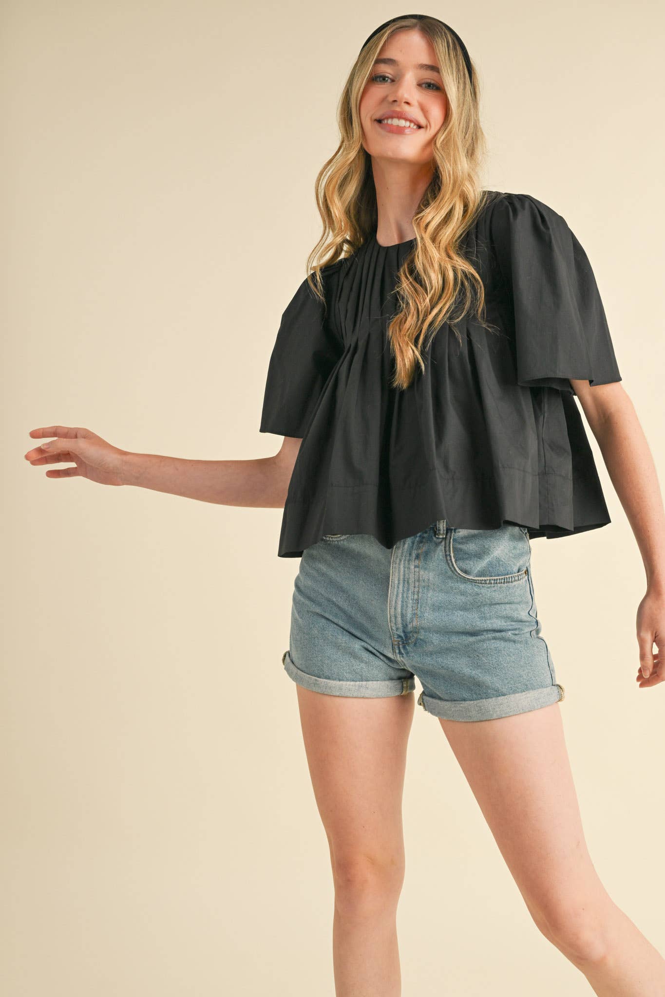 PLEATED SHORT SLEEVE TOP CERISE PINK