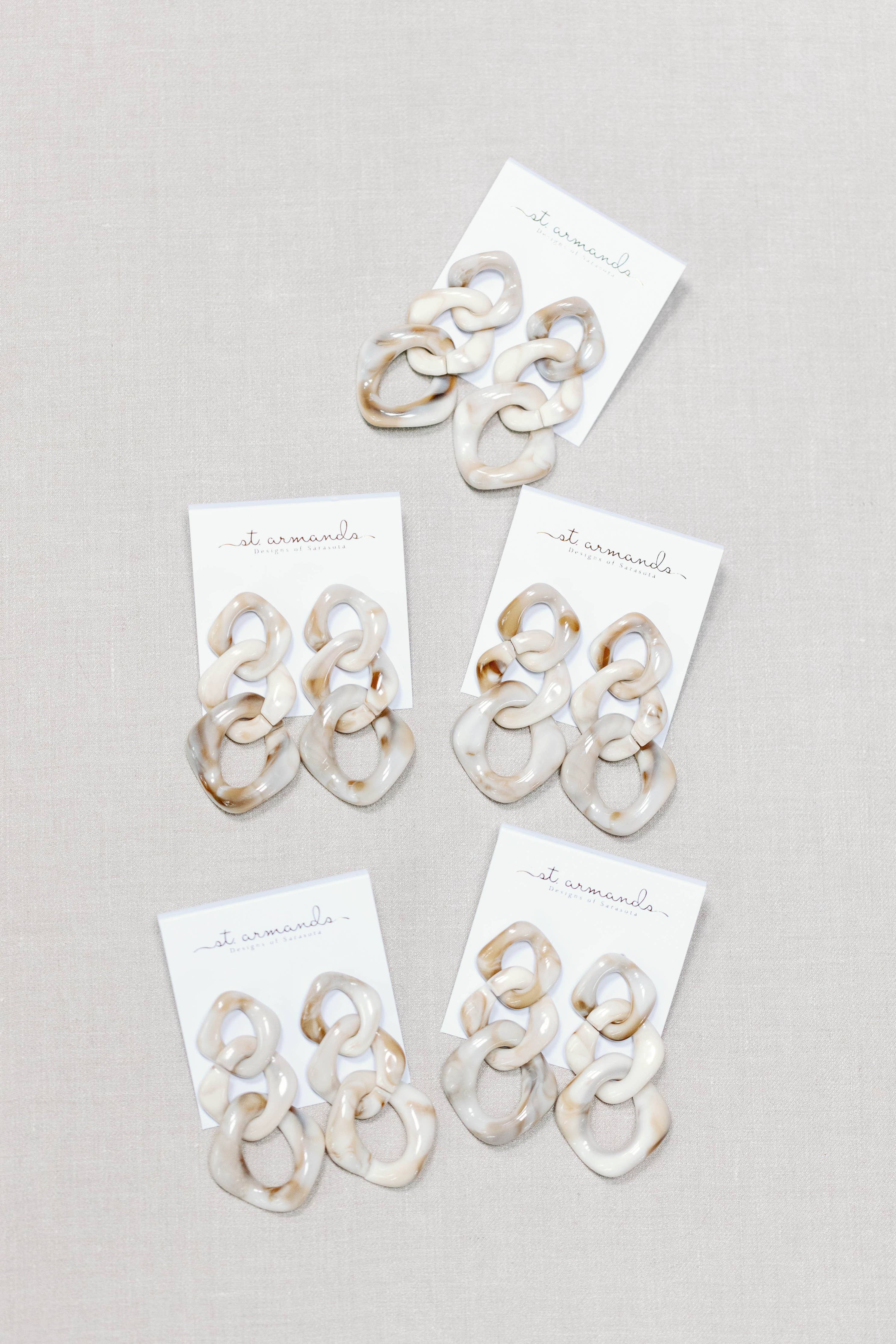 Cream Lucite Chain Statement Drop Earrings