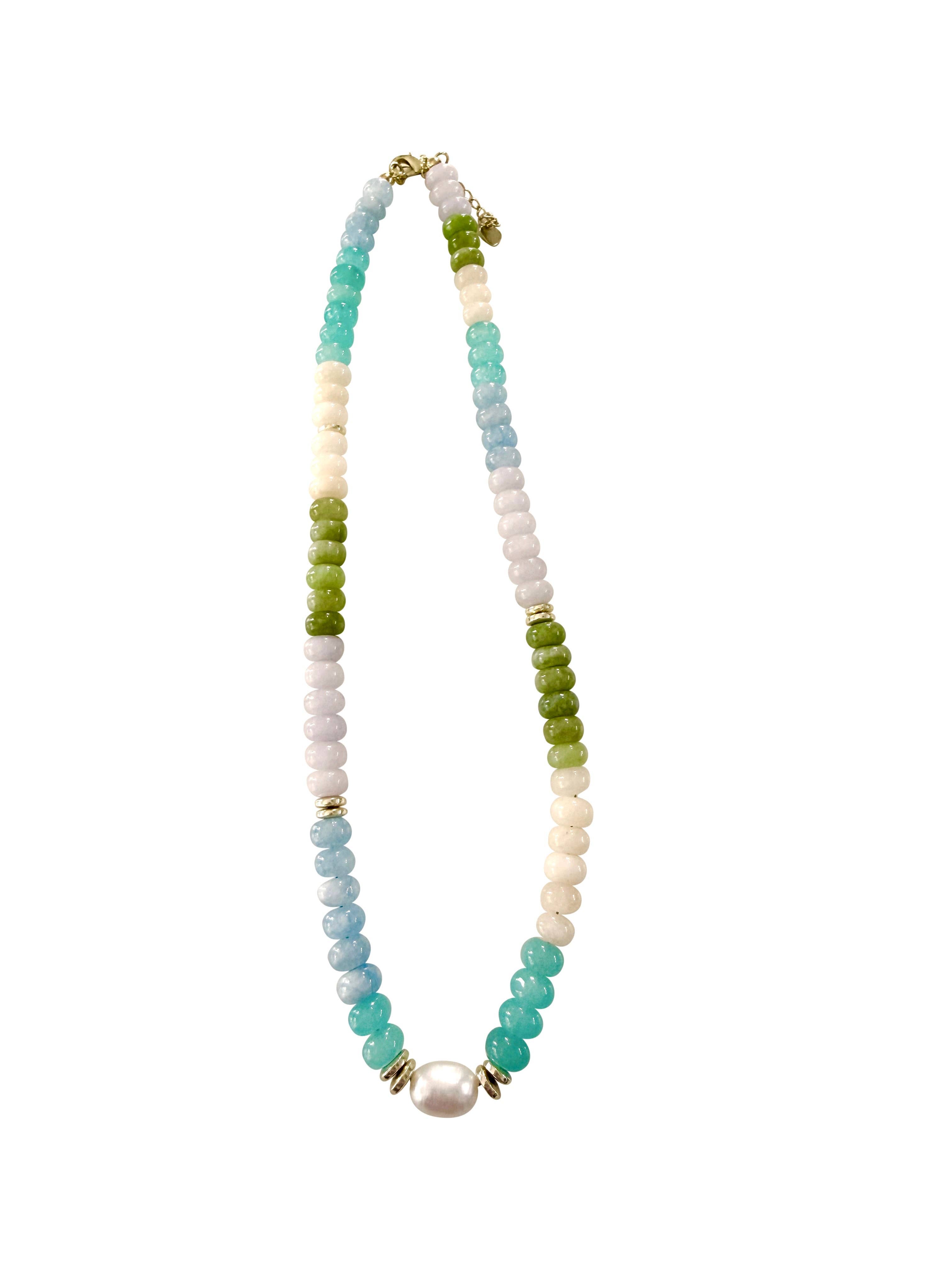 Karla Beaded Pearl Necklace- Blue/Green Mix