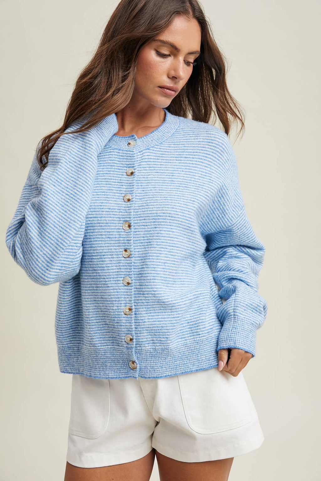 STRIPED BUTTON-UP SWEATER | Coastal