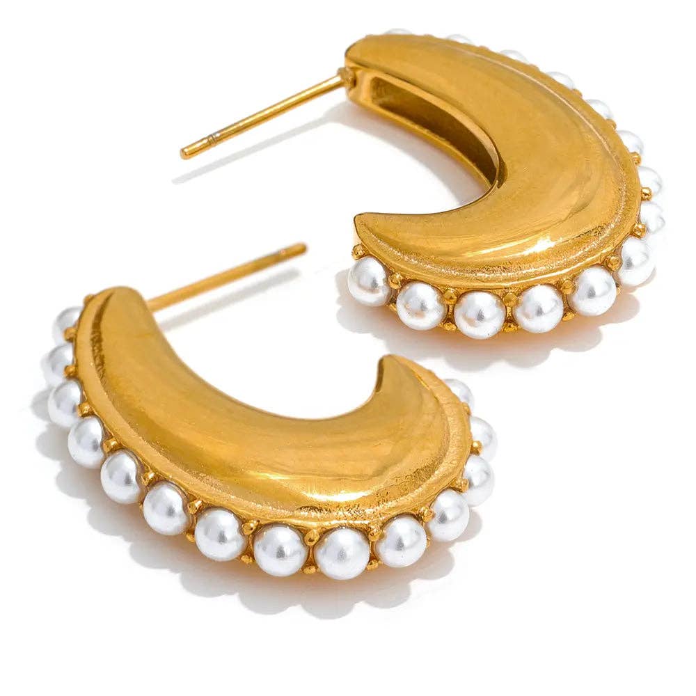Wren Pearl Hoop Earrings - Gold