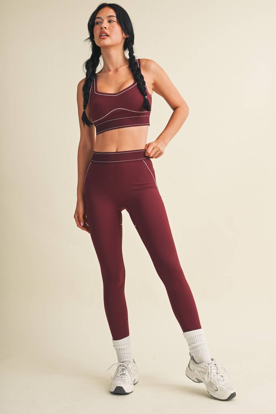 Burgundy Contrast Thread Sports Bra