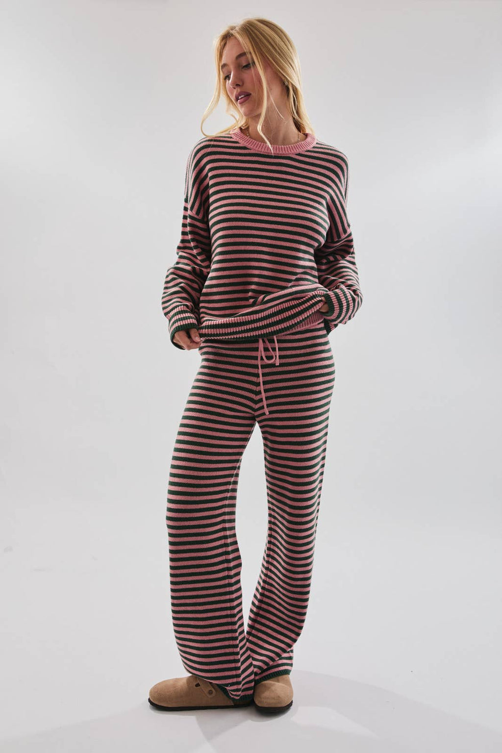 PINK & GREEN STRIPE SWEATER SET