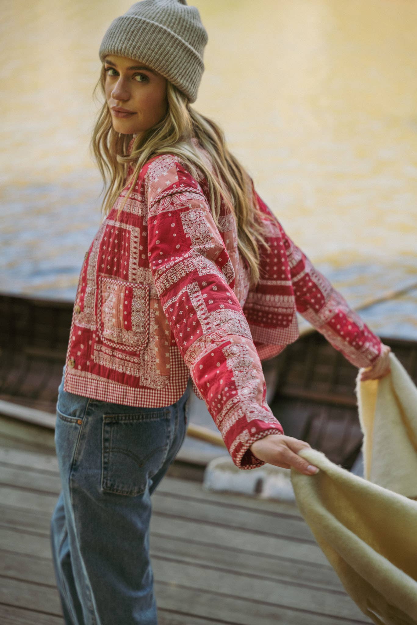 RED BANDANA PATCHWORK QUILTED JACKET