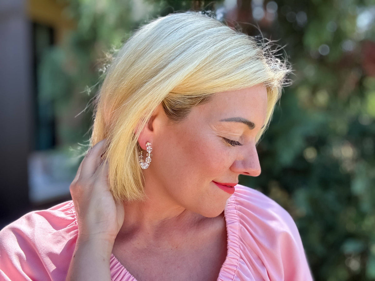Hoop Pearls + Clear Discs Earring- Nicole