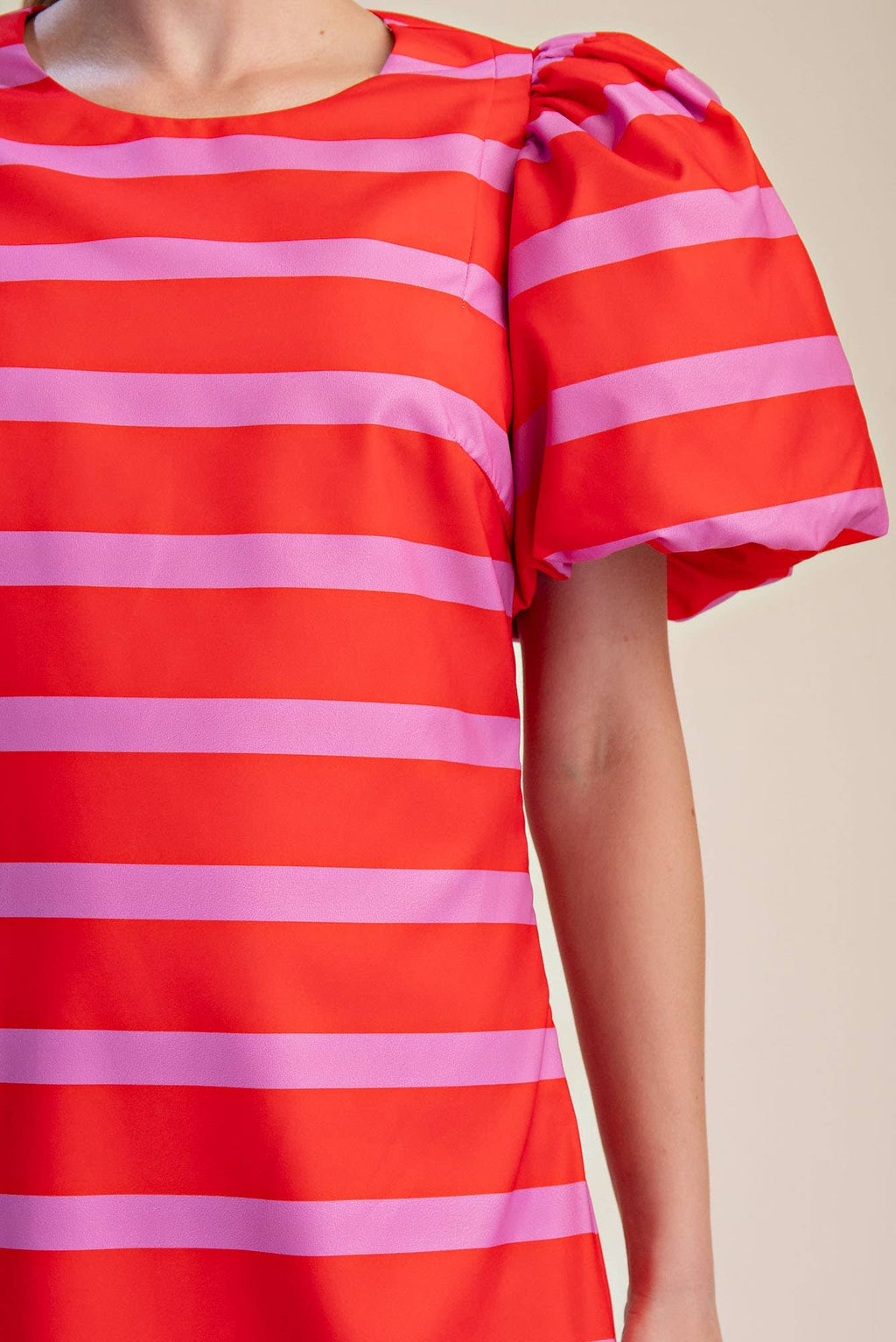Red/Pink Puff Sleeve Maxi Dress