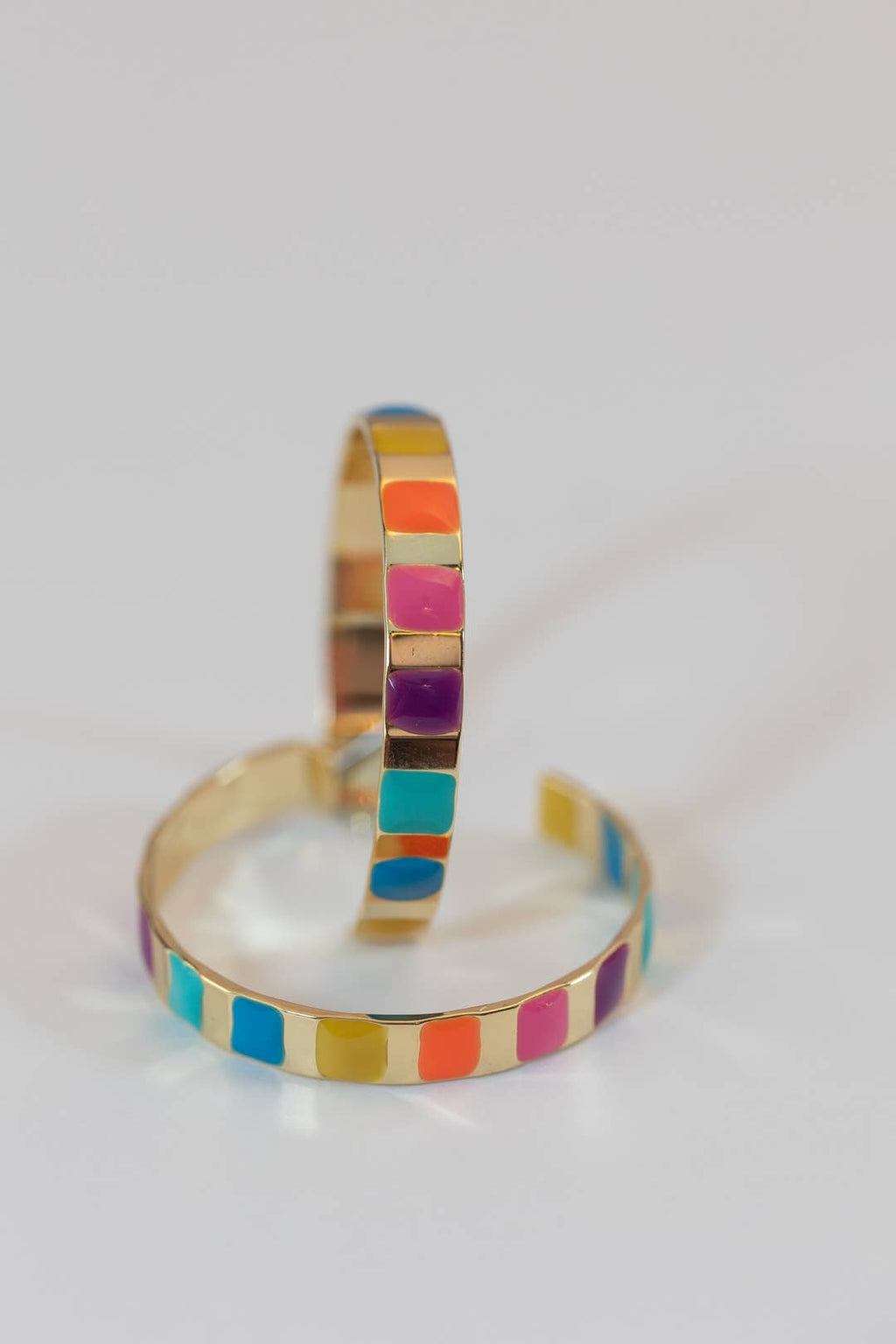 Gold and Rainbow Enamel Striped Hoop Statement Earrings
