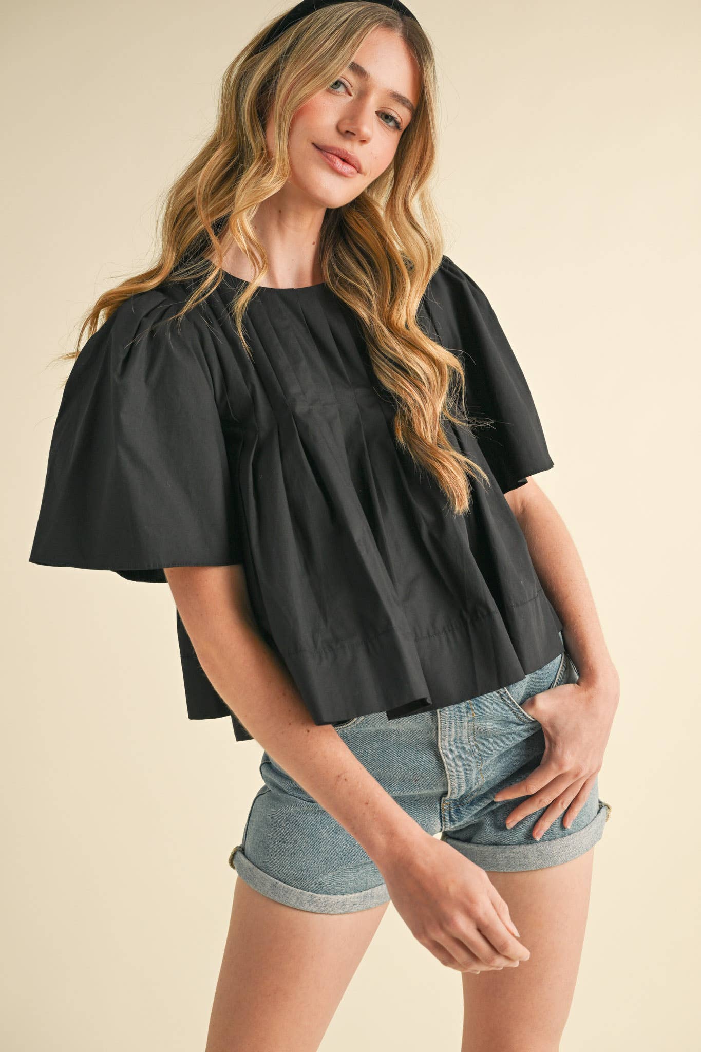 PLEATED SHORT SLEEVE TOP CERISE PINK