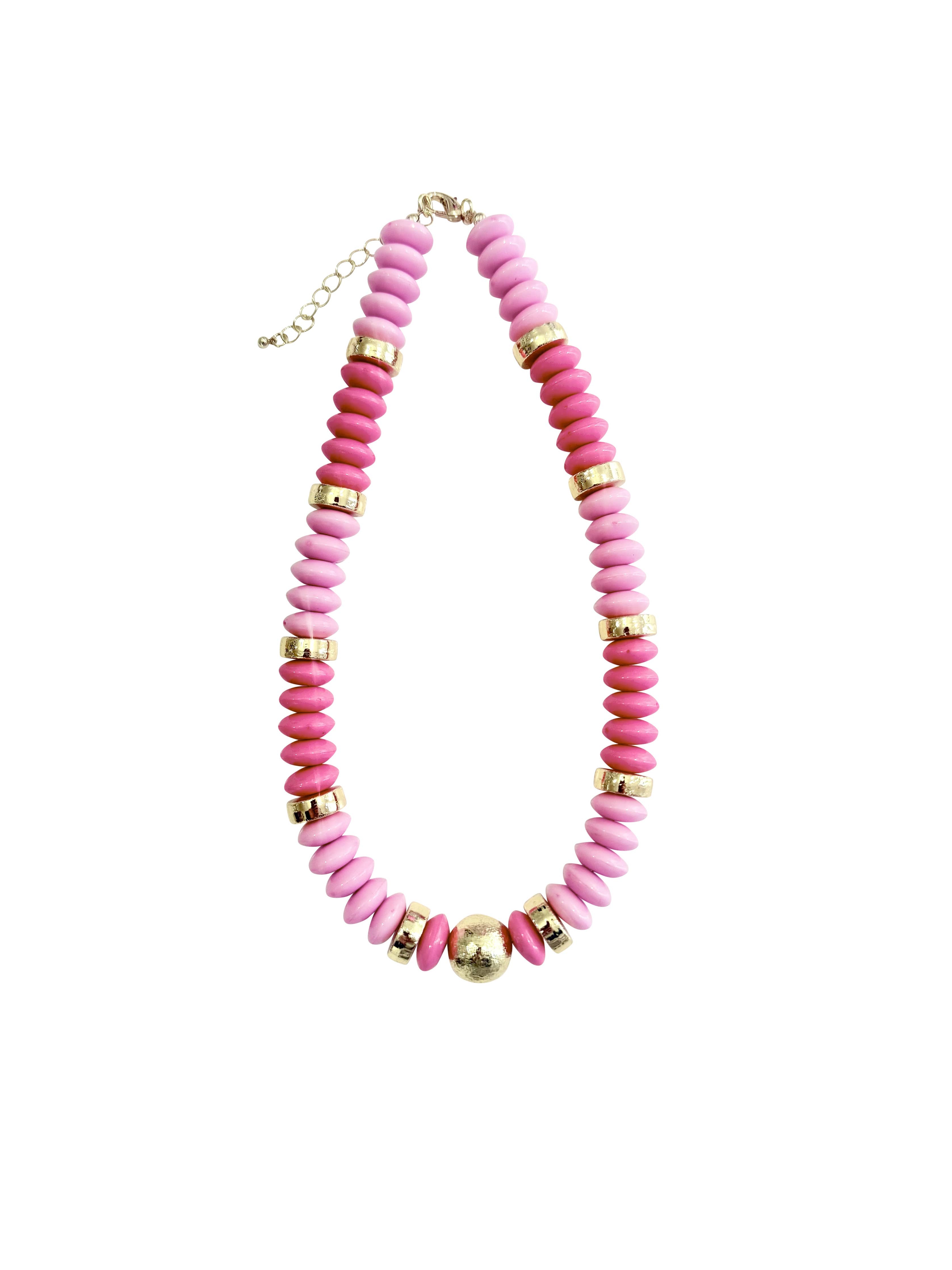 Tobie Beaded Disc Necklace | Pink