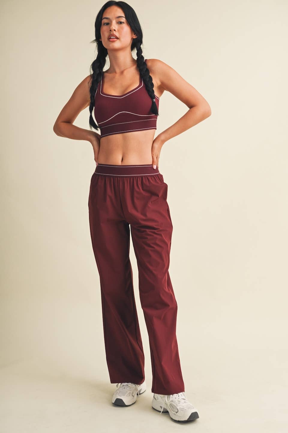 Burgundy Contrast Thread Sports Bra