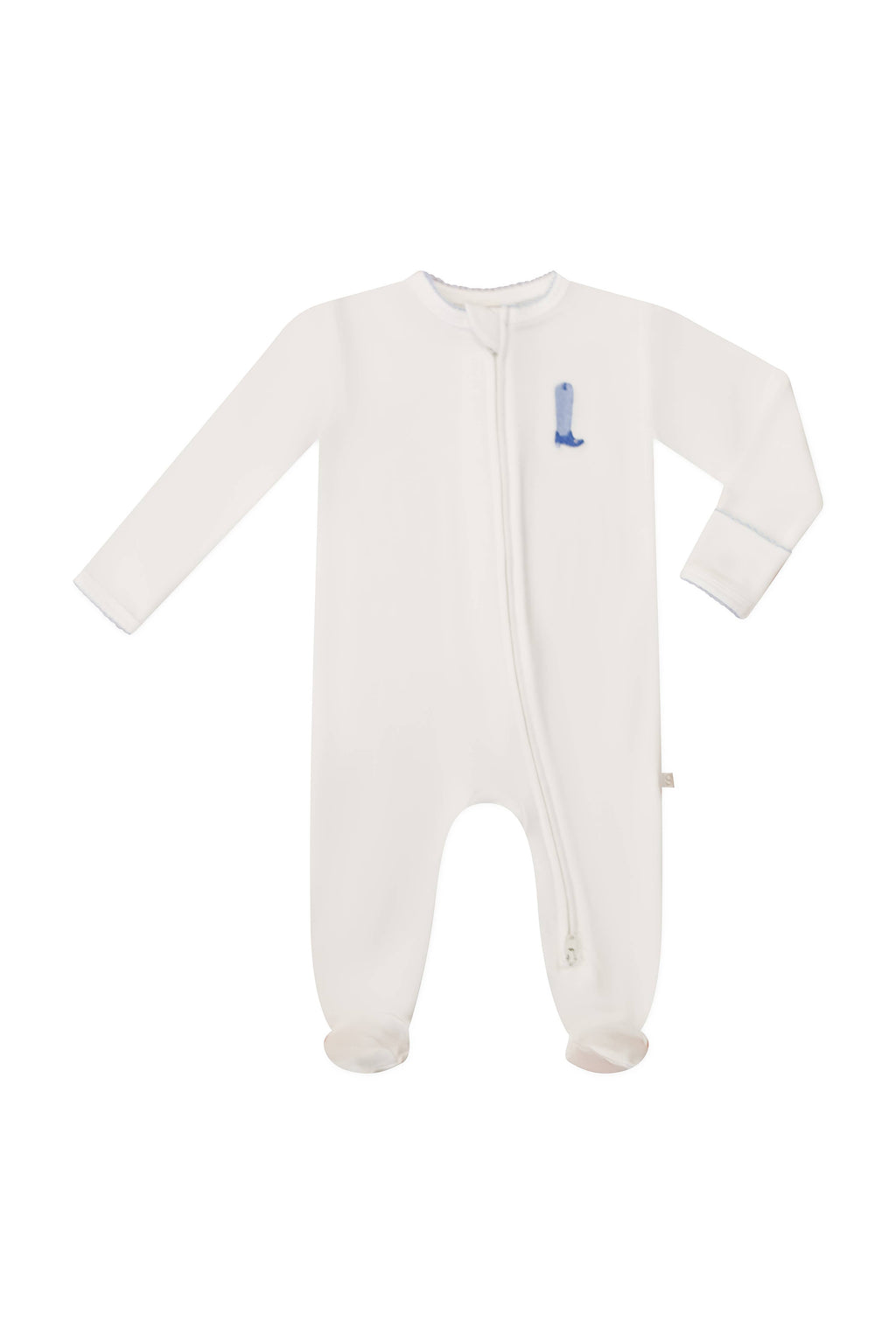 Pip Embroidered Zip Romper | Blue Boot