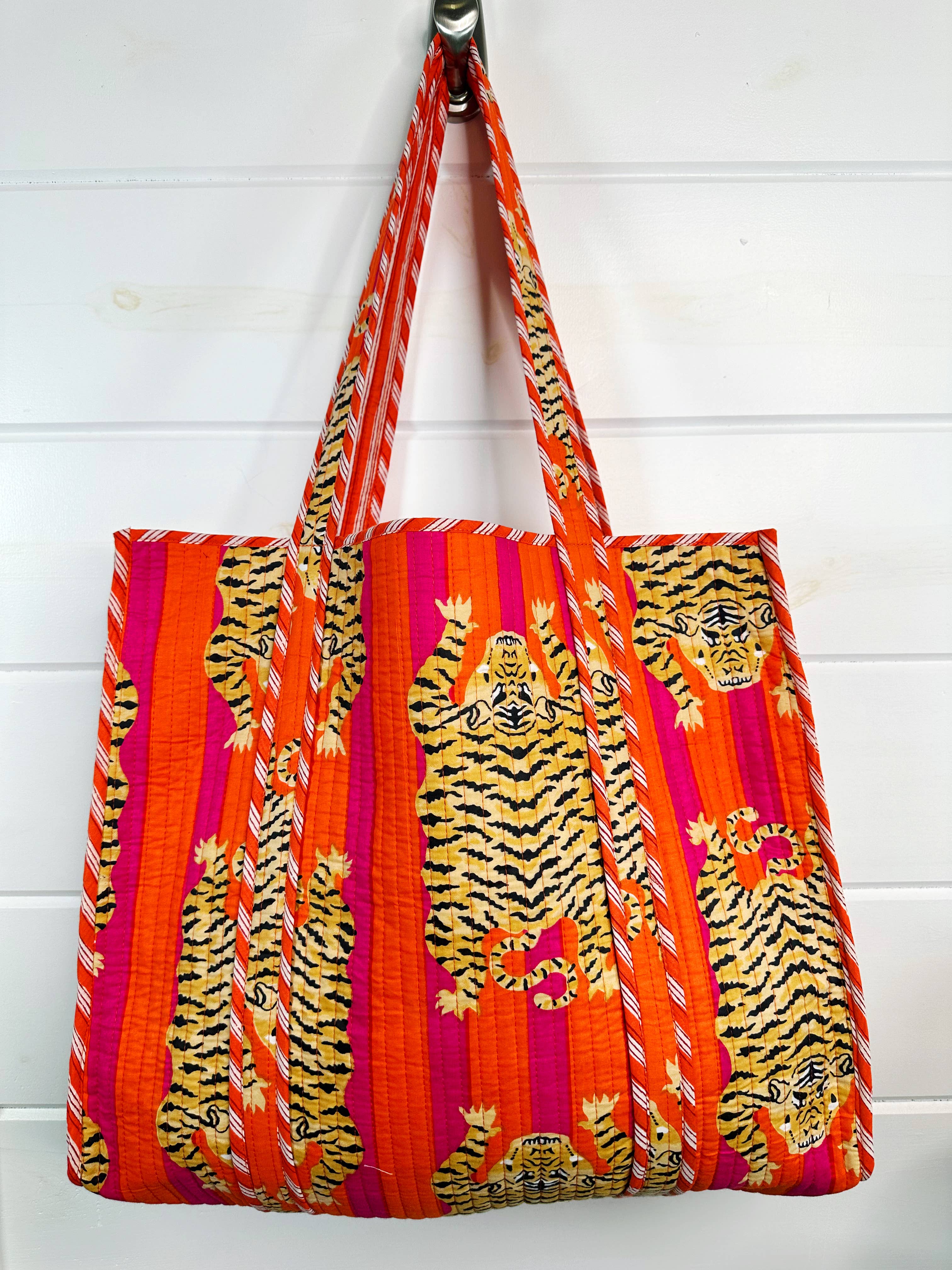 Quilted Tiger Print Tote Bag | Large Travel Bag | Gifts