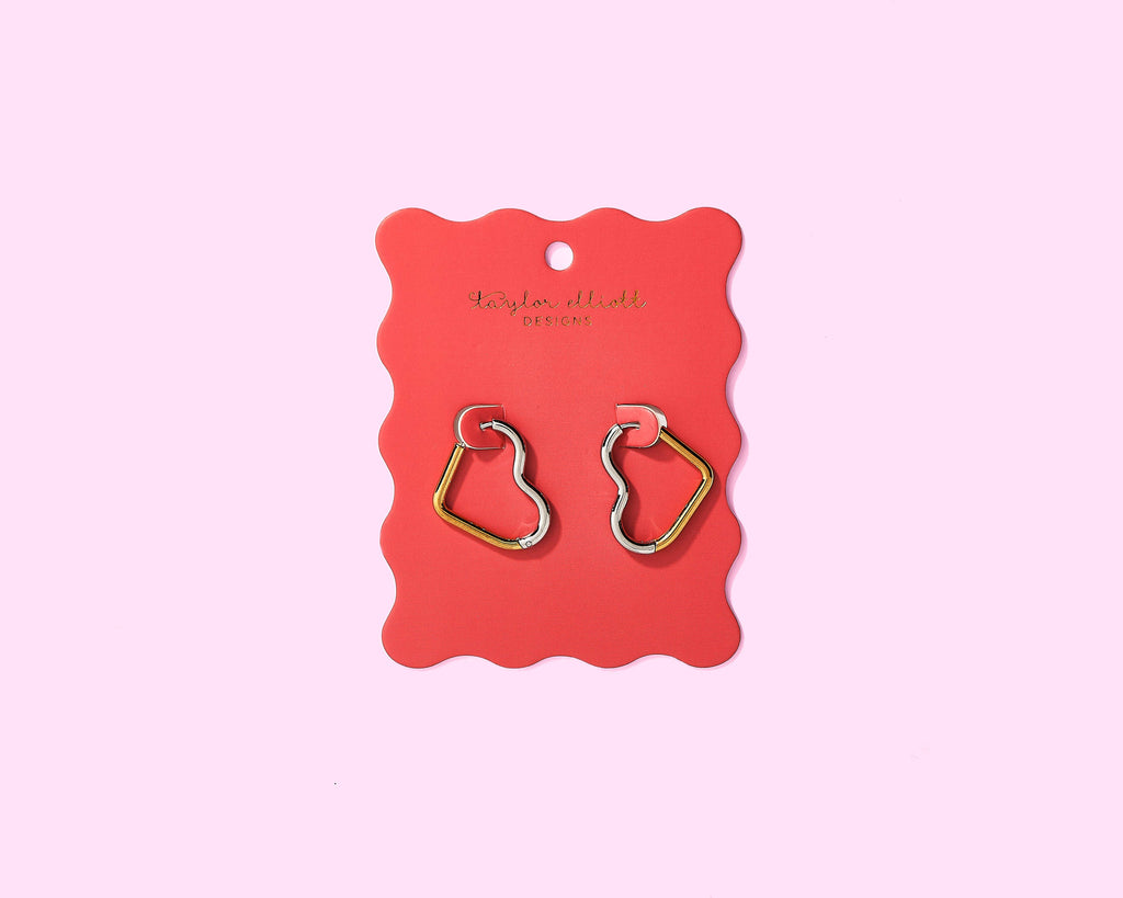 Florence Huggie Earrings | Two-Tone Gold + Silver Hearts