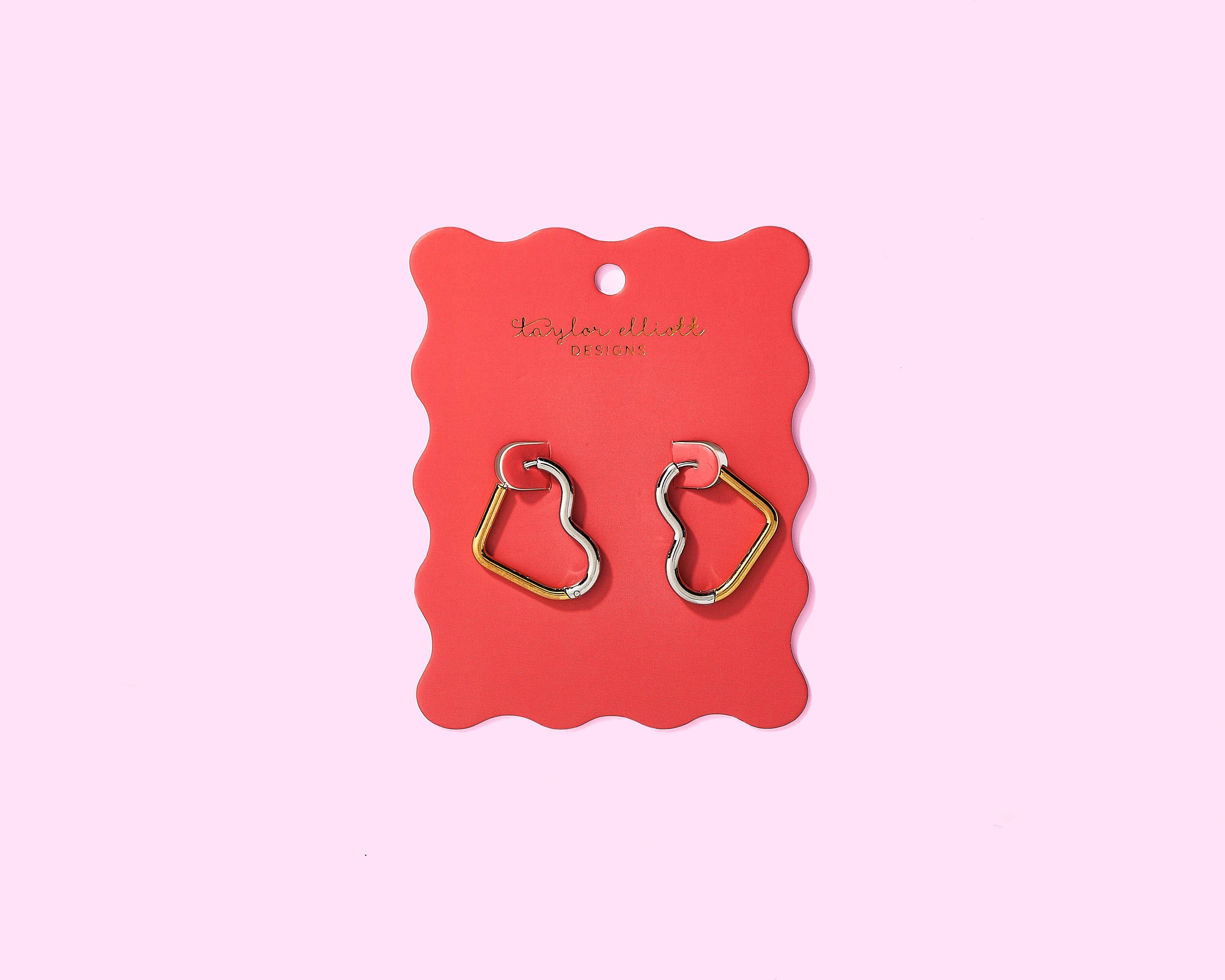 Florence Huggie Earrings | Two-Tone Gold + Silver Hearts