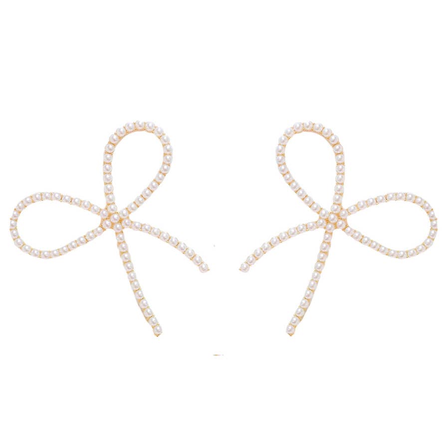 Pearl Statement Bow Holiday Earrings