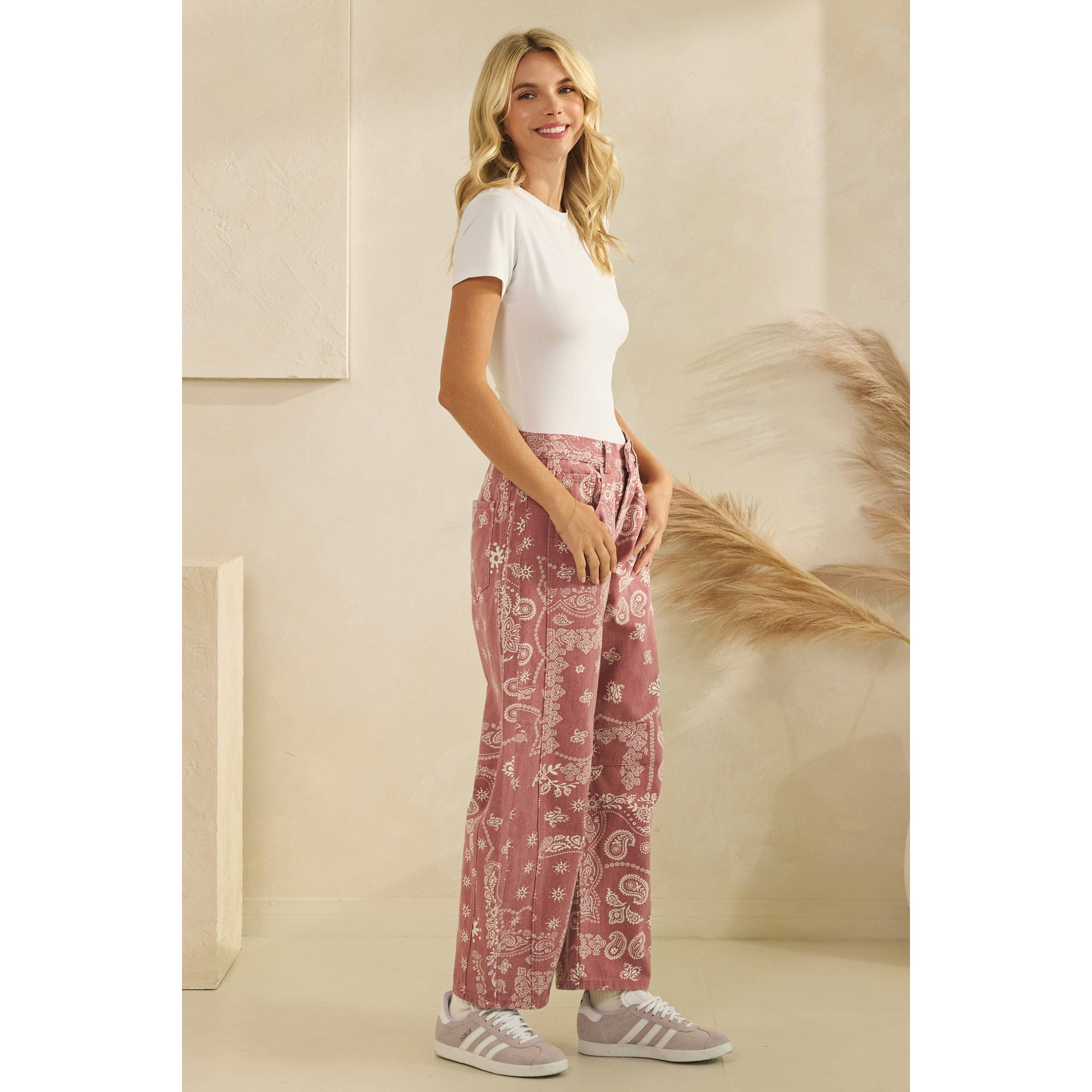Paisley Printed Denim Pants | Red