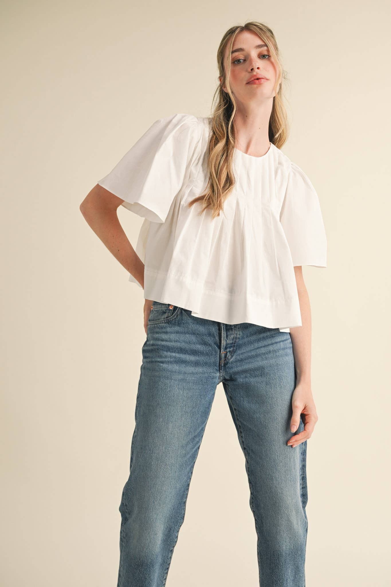 PLEATED SHORT SLEEVE TOP CERISE PINK