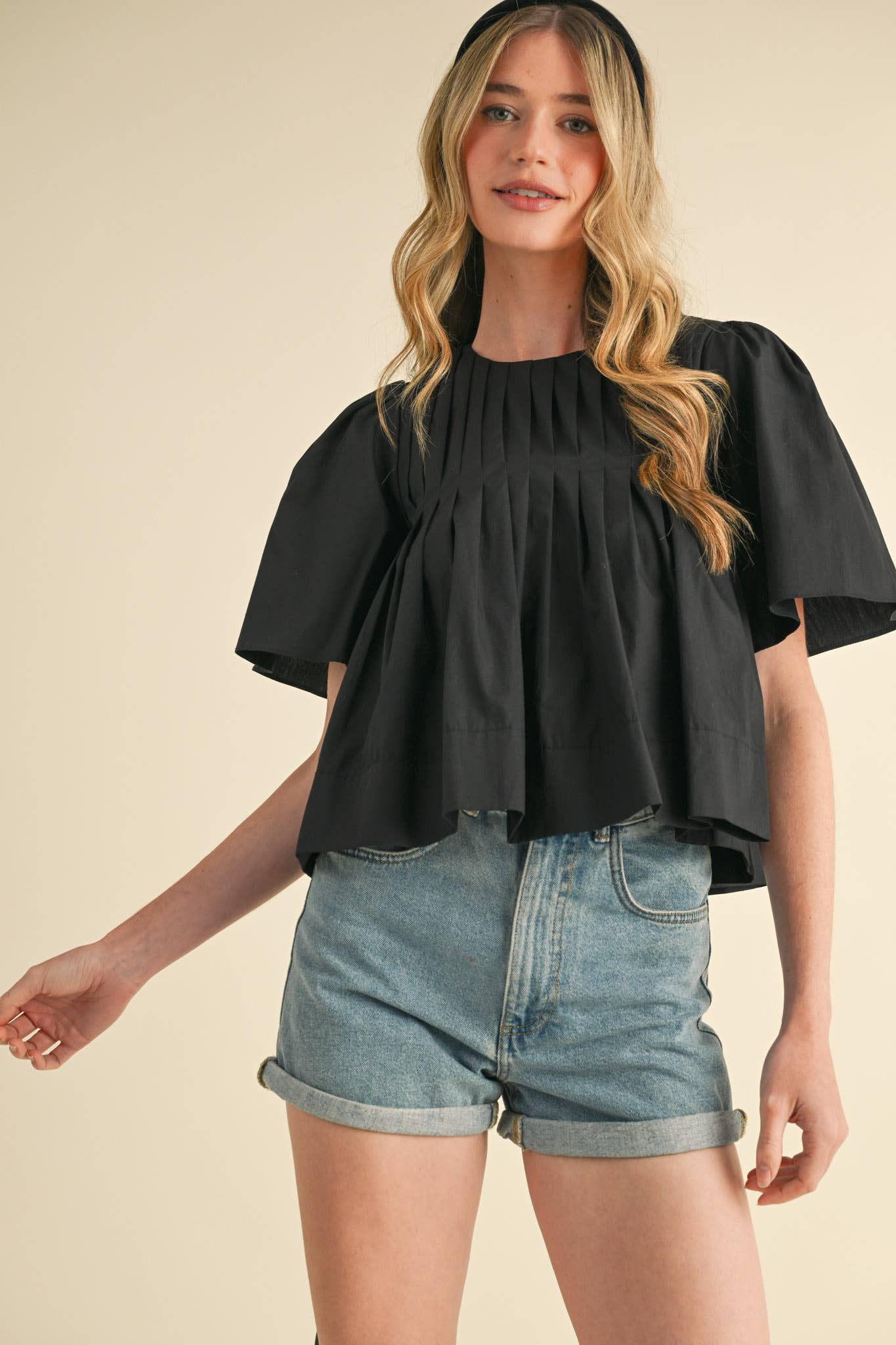 PLEATED SHORT SLEEVE TOP CERISE PINK
