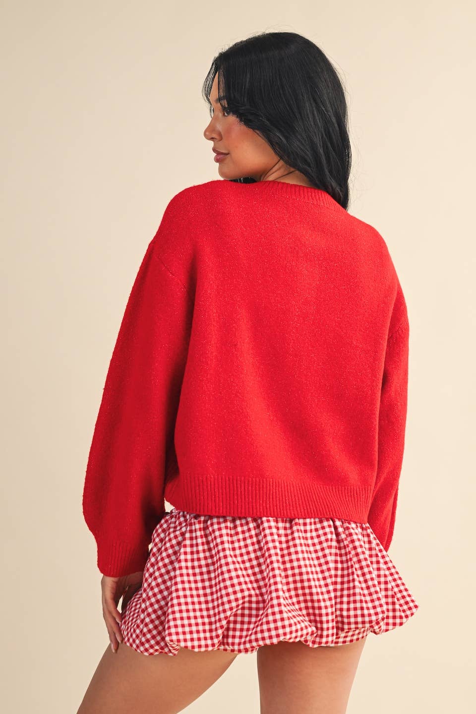 Knit Button Up Cardigan Sweater: Red