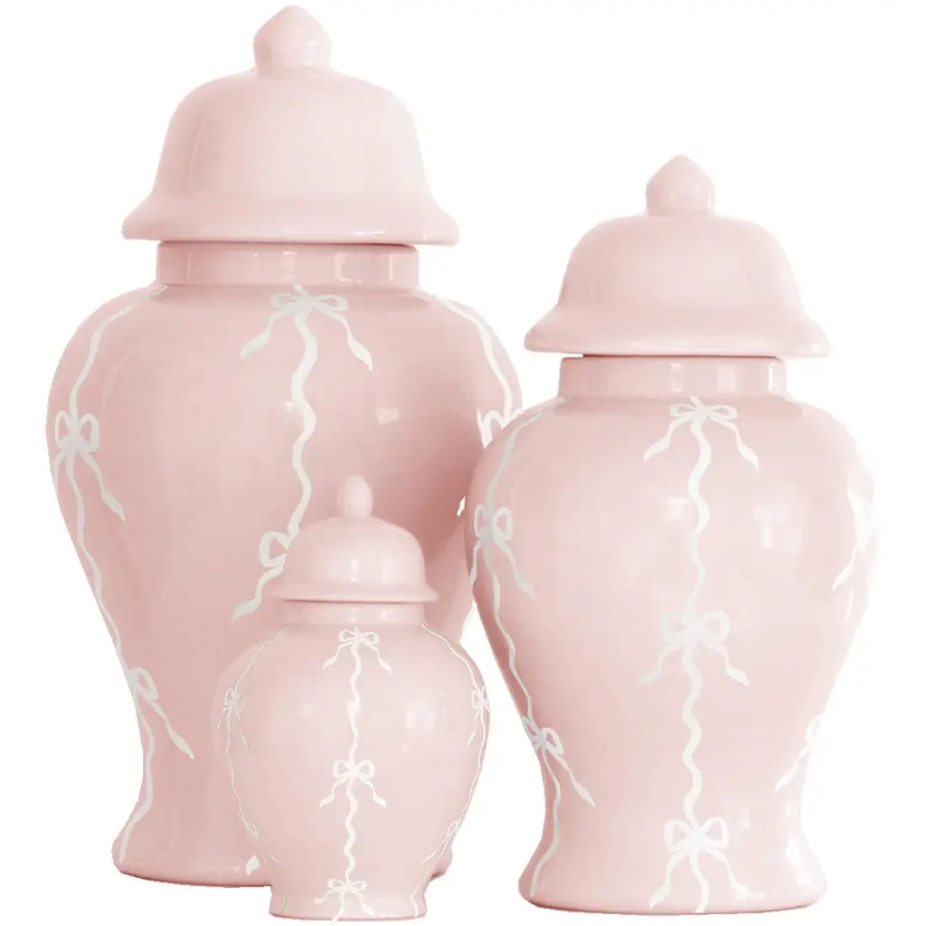 Bow Stripe Ginger Jars in Cherry Blossom Pink | Small