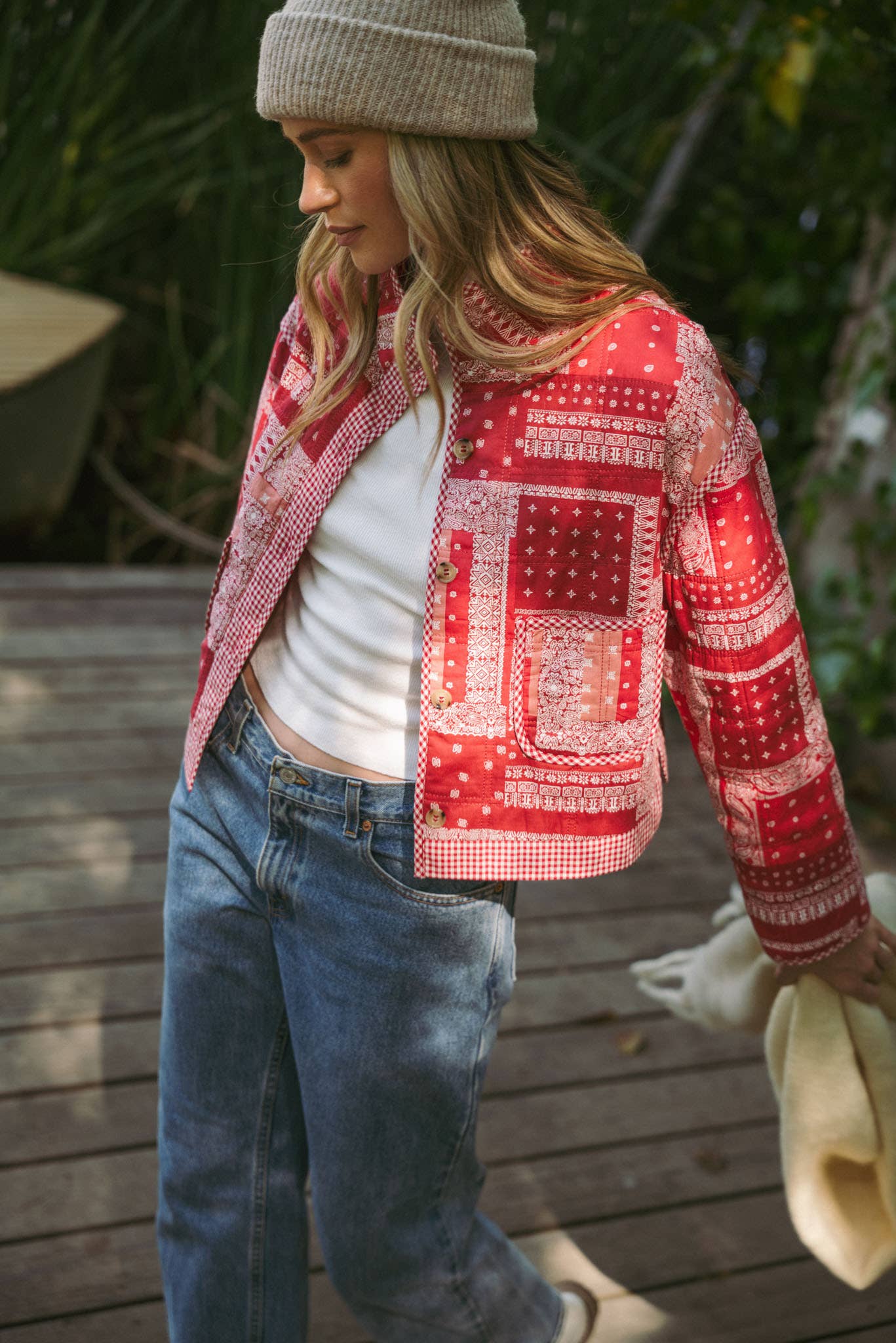 RED BANDANA PATCHWORK QUILTED JACKET
