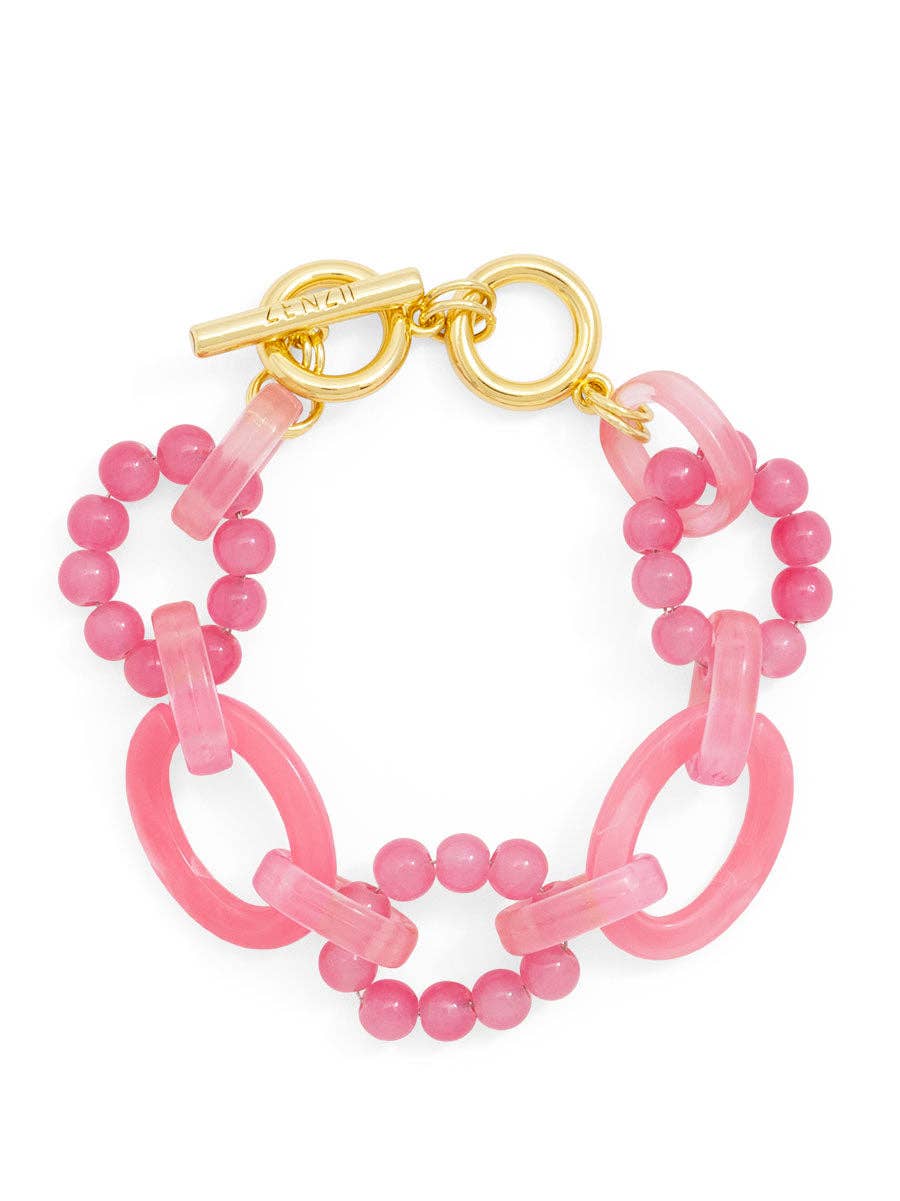 Glass Bead and Resin Link Toggle Bracelet / Lavendar