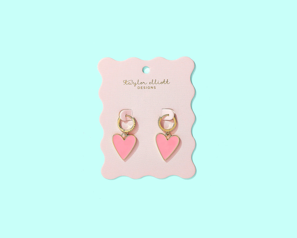 Jane Huggie Earrings | Pink Enamel Heart Charms