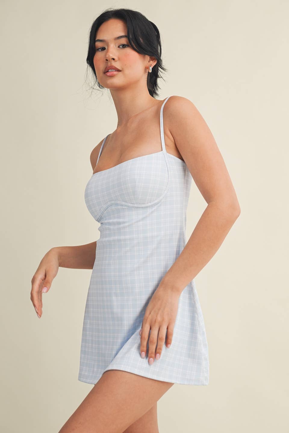 Blue Plaid Print Sweetheart Dress