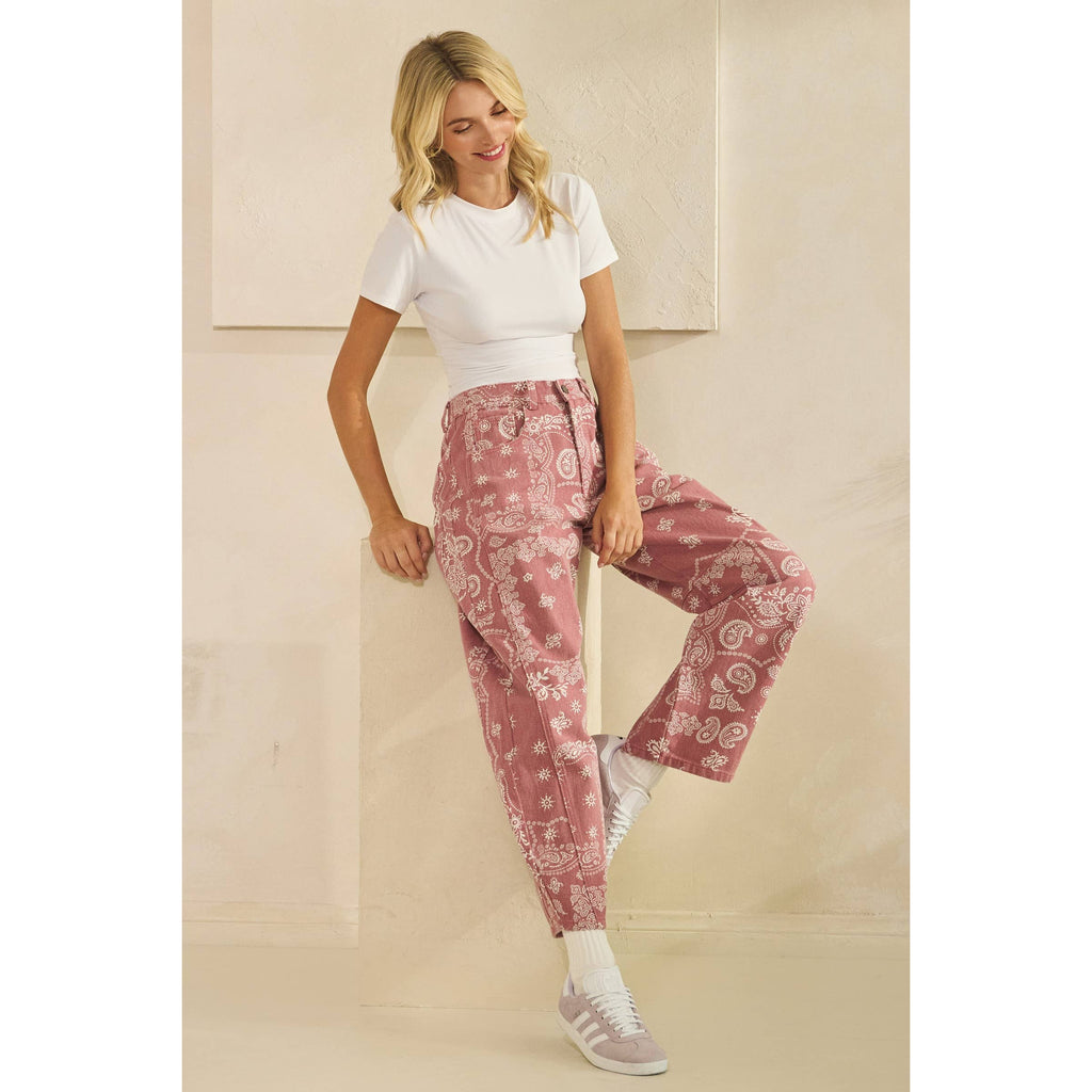 Paisley Printed Denim Pants | Red