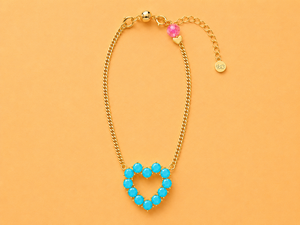 14K Gold-Plated Necklace - Turquoise Gem Heart - Katie